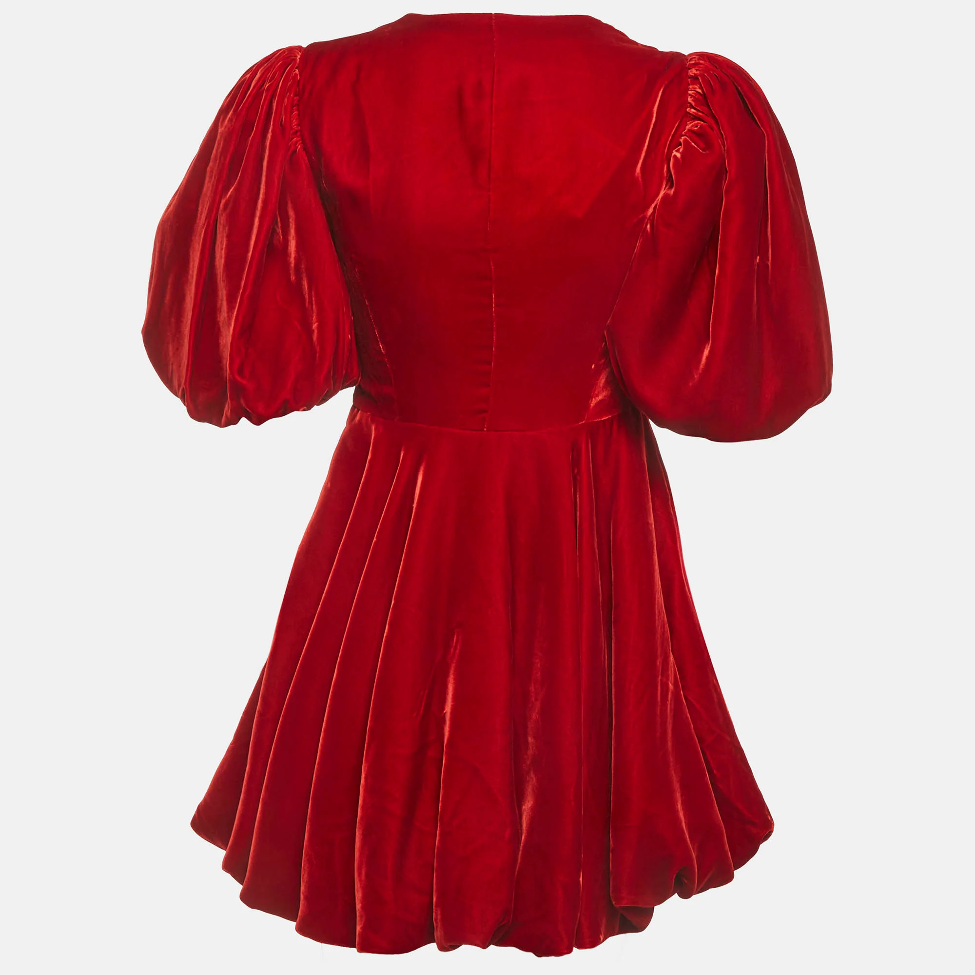 Khaite Red Velvet Puff Sleeve Leona Mini Dress - Image 3
