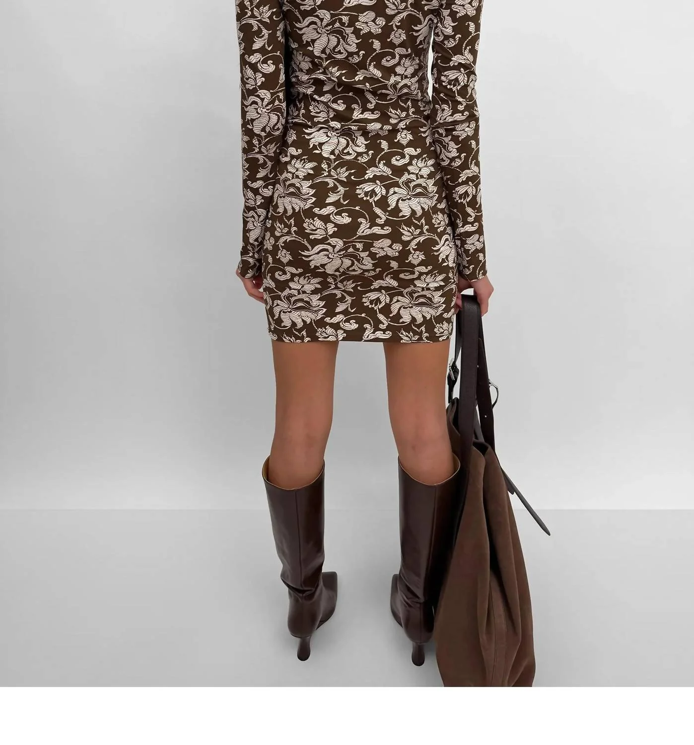 Kiara Henley Mini Shirt Dress In Brown/cream - Image 2