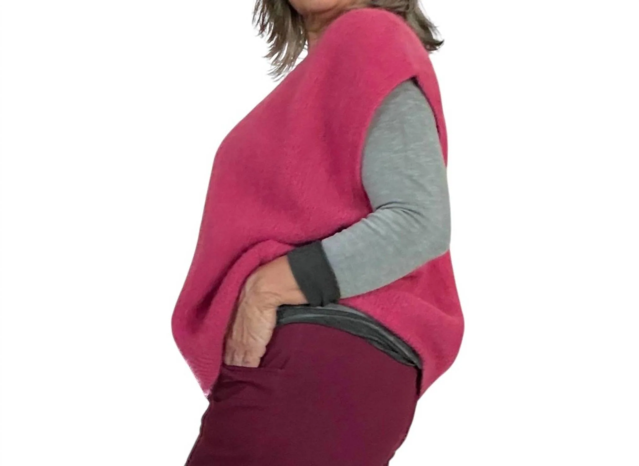 Kid Mohair Sleeveless Cardigan In Vintage Rose - Image 3