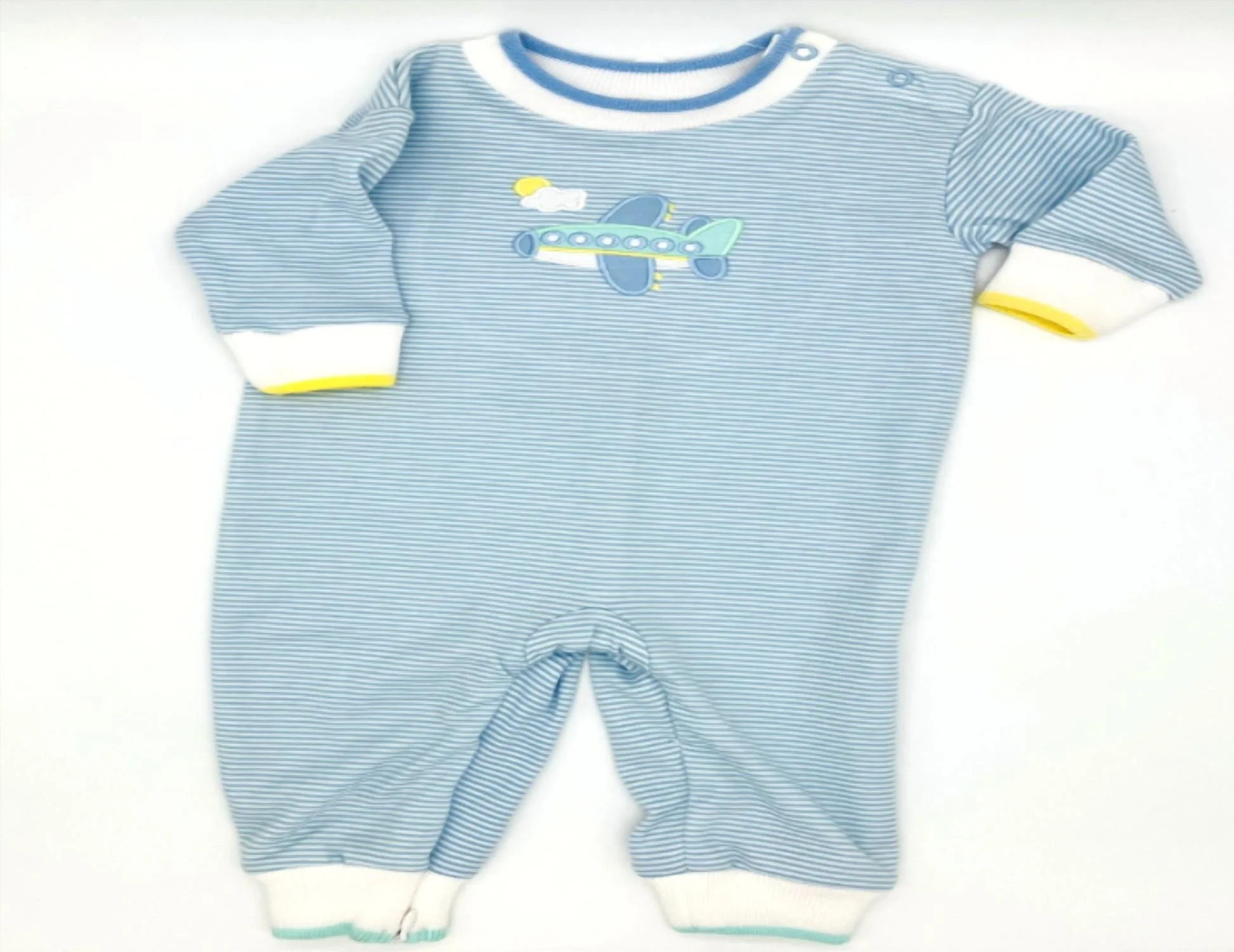 Kid's Embroidered Airplane Longall In Bluwhi - Image 2