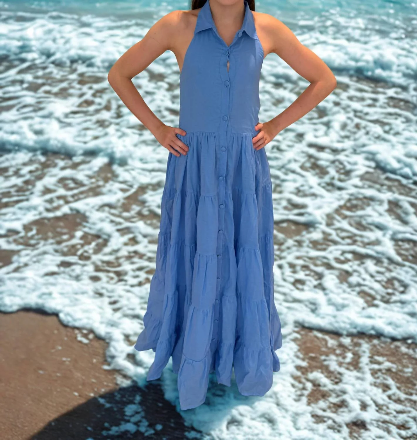 Kid's Soleil Maxi Dres In Azure Blue