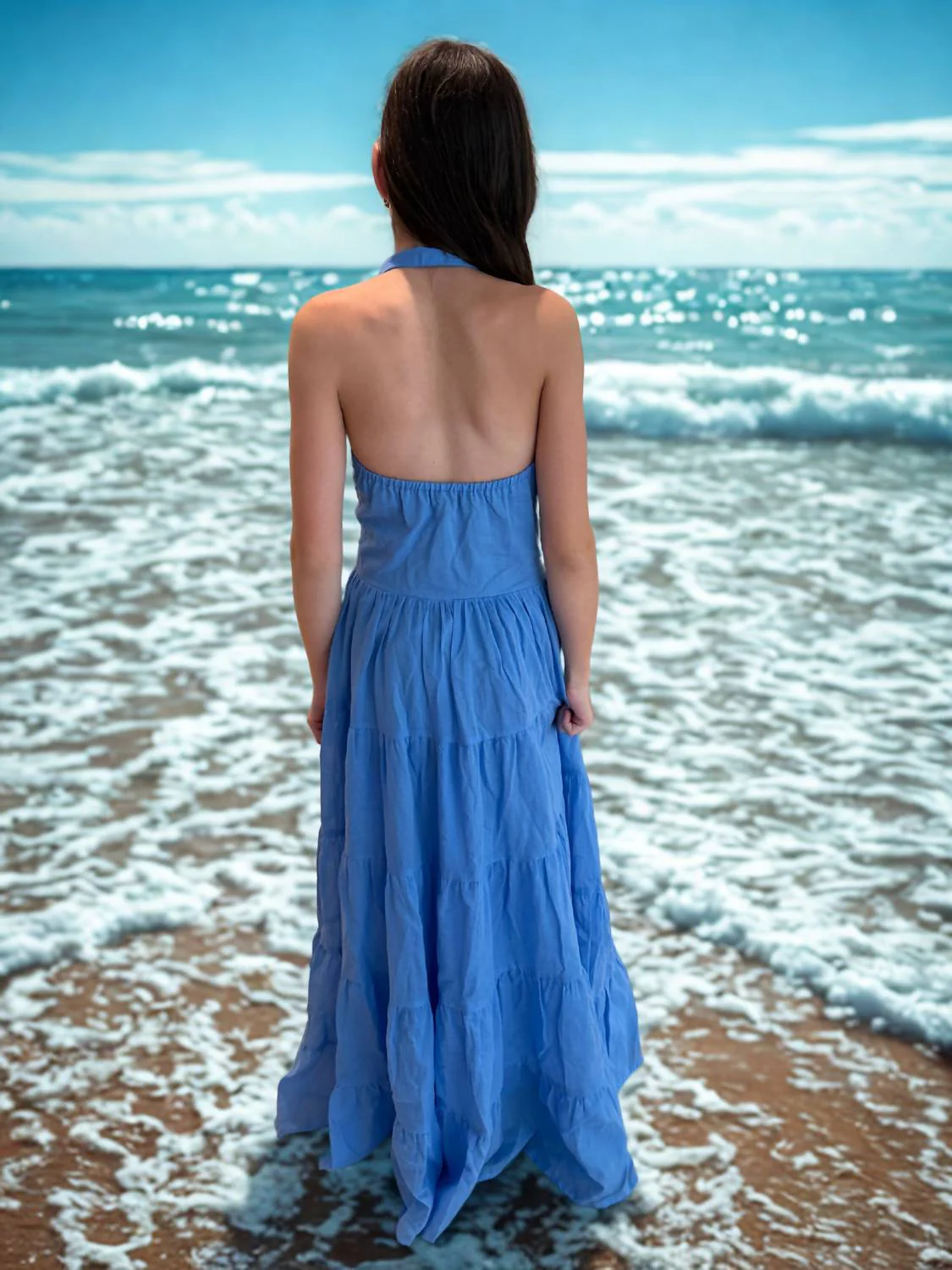 Kid's Soleil Maxi Dres In Azure Blue - Image 2