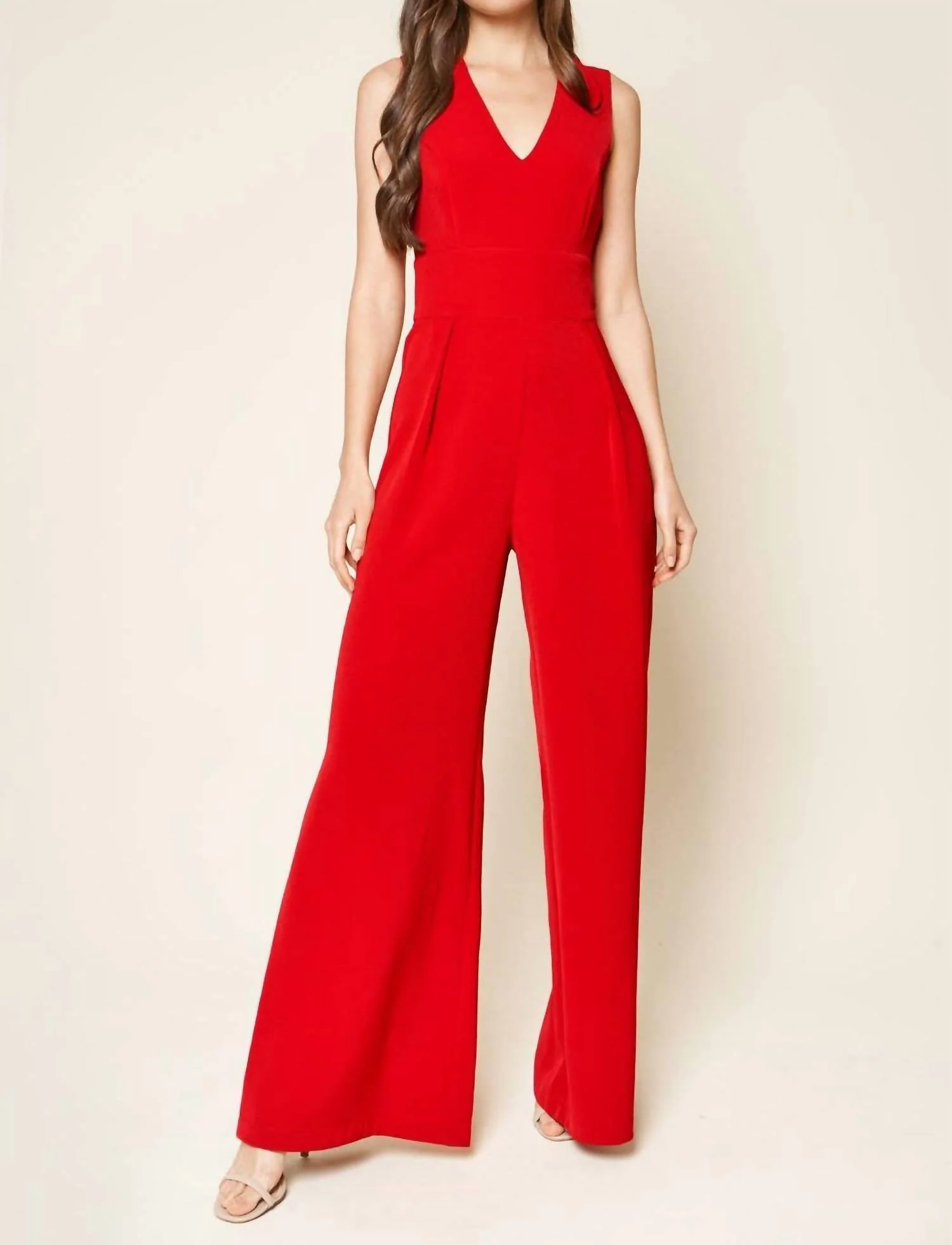 Klara Wide Leg Jumpsuit In Red