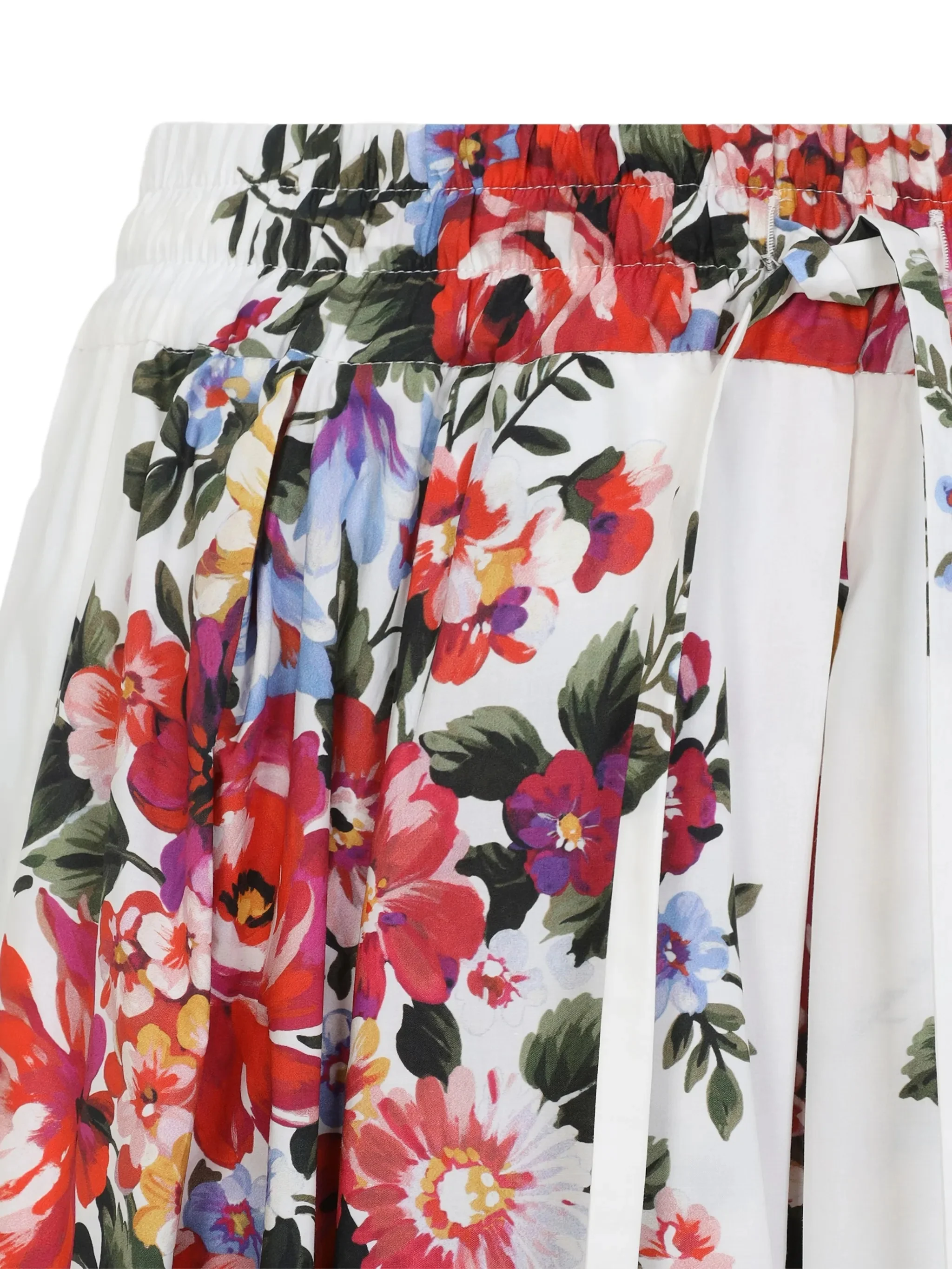 Knee-Length Floral Print Gathered Cotton Skirt - Image 3