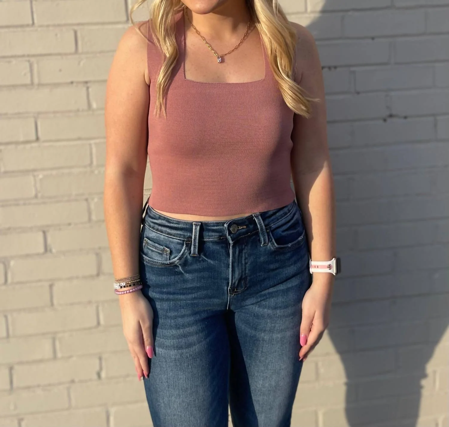 Knit Crop Tank Top In Mauve - Image 2