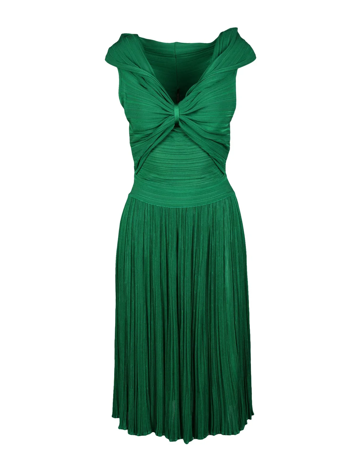 Knit Dress With Twisted Knot Detail And Pleated Skirt