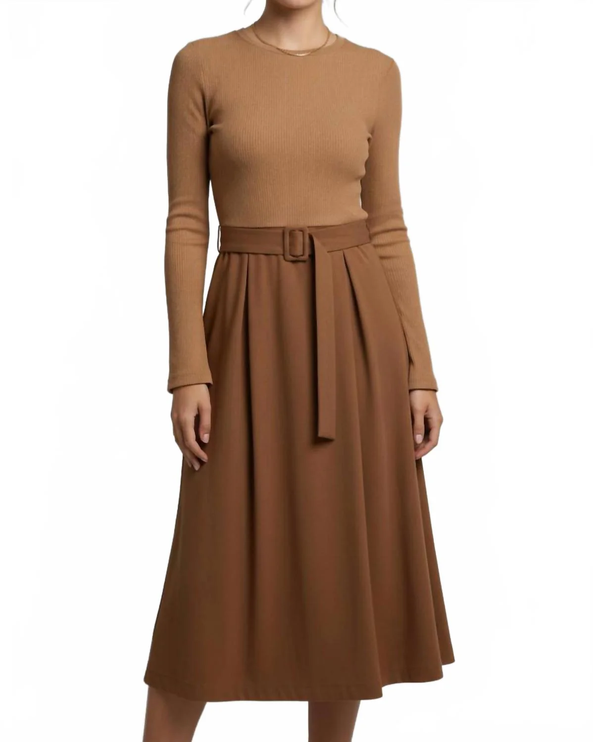 Knit On Cotton Dress In Brown