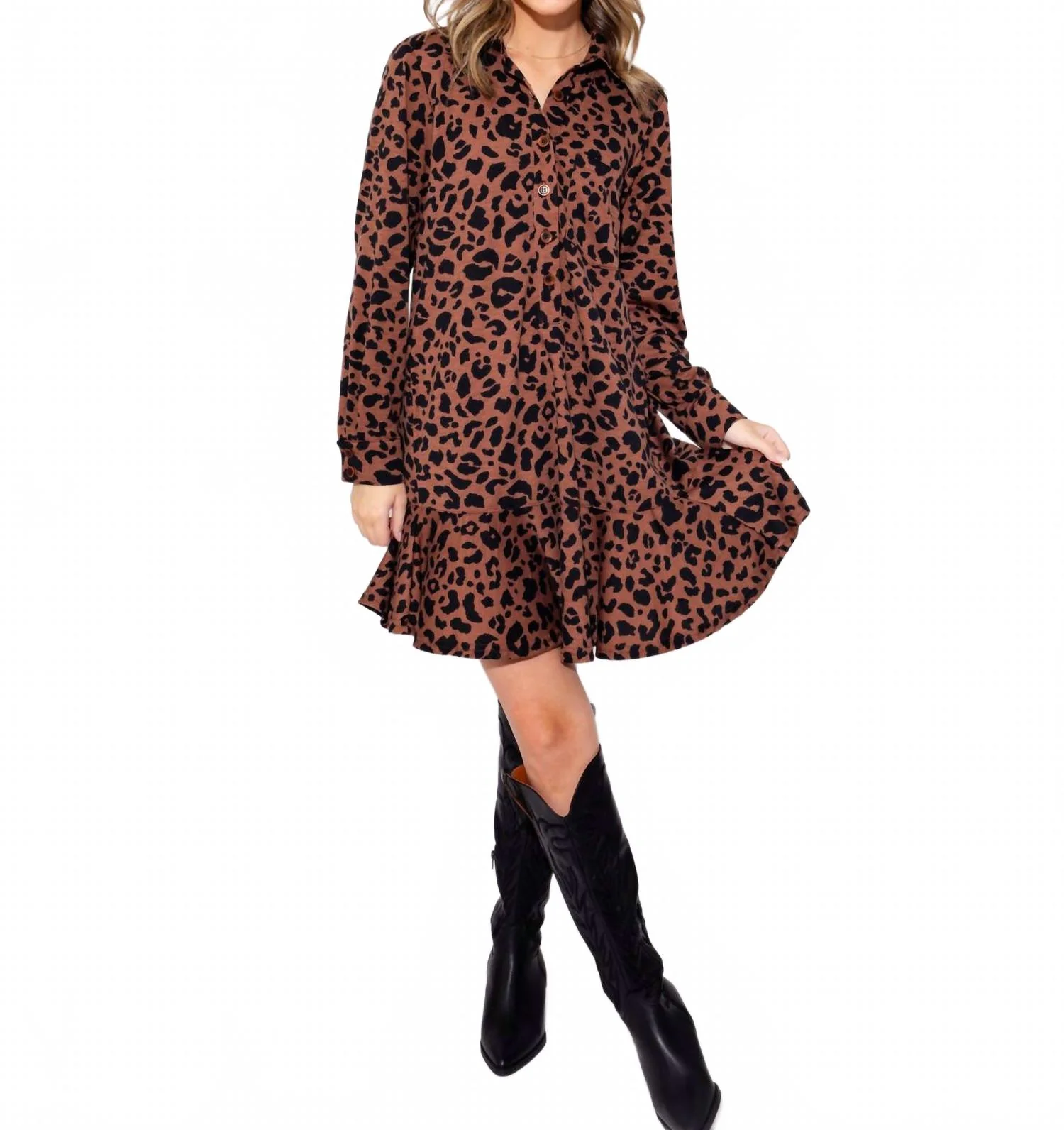 Knit Shirt Dress In Leopard
