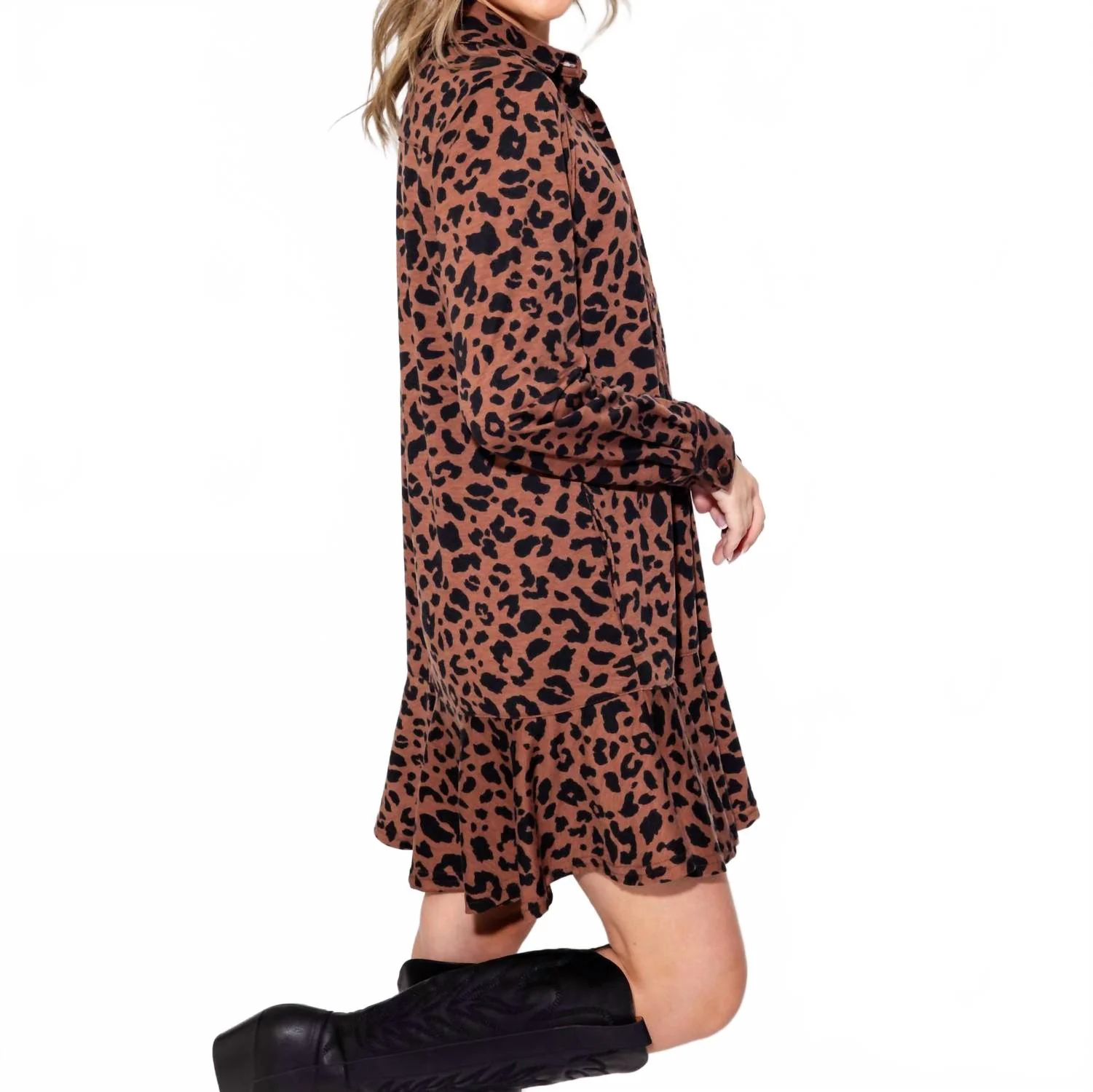 Knit Shirt Dress In Leopard - Image 4