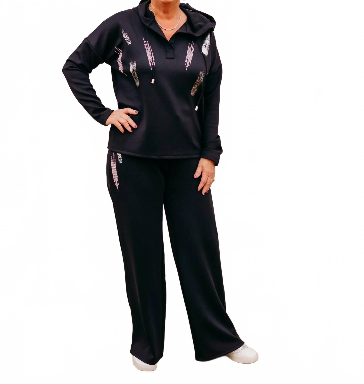 Knit Top Hoodie In Black - Image 4