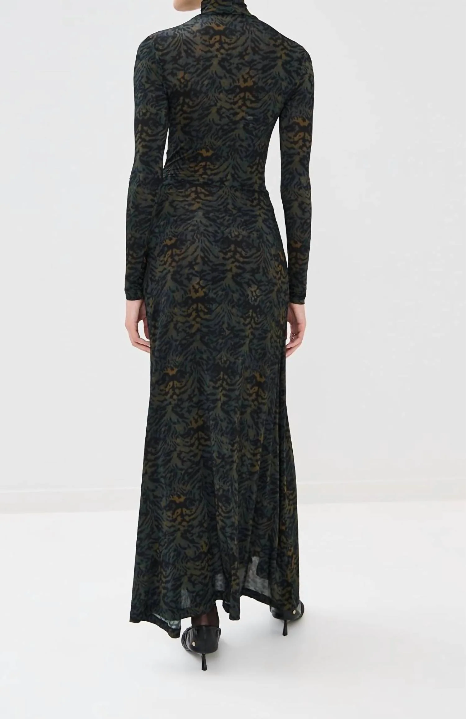 Koa Jersey Ruched Front Turtleneck Dress In Desert Jasper - Image 2