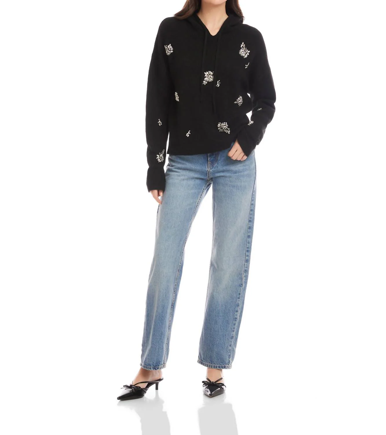 Krystal Embellished Hoodie In Black