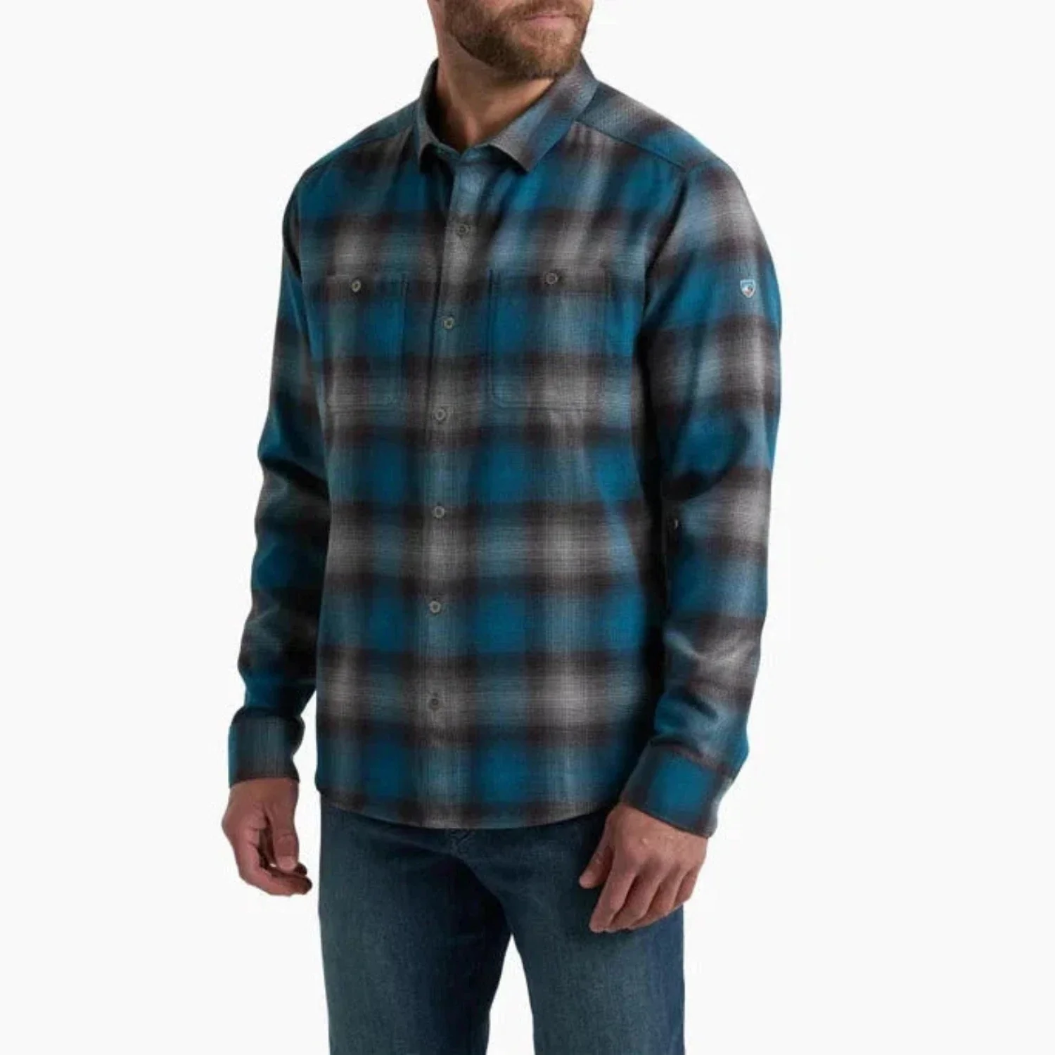 Kuhl Flannel Shirt Men's Blue Lagoon Plaid Long Sleeve Button Up DSGL948
