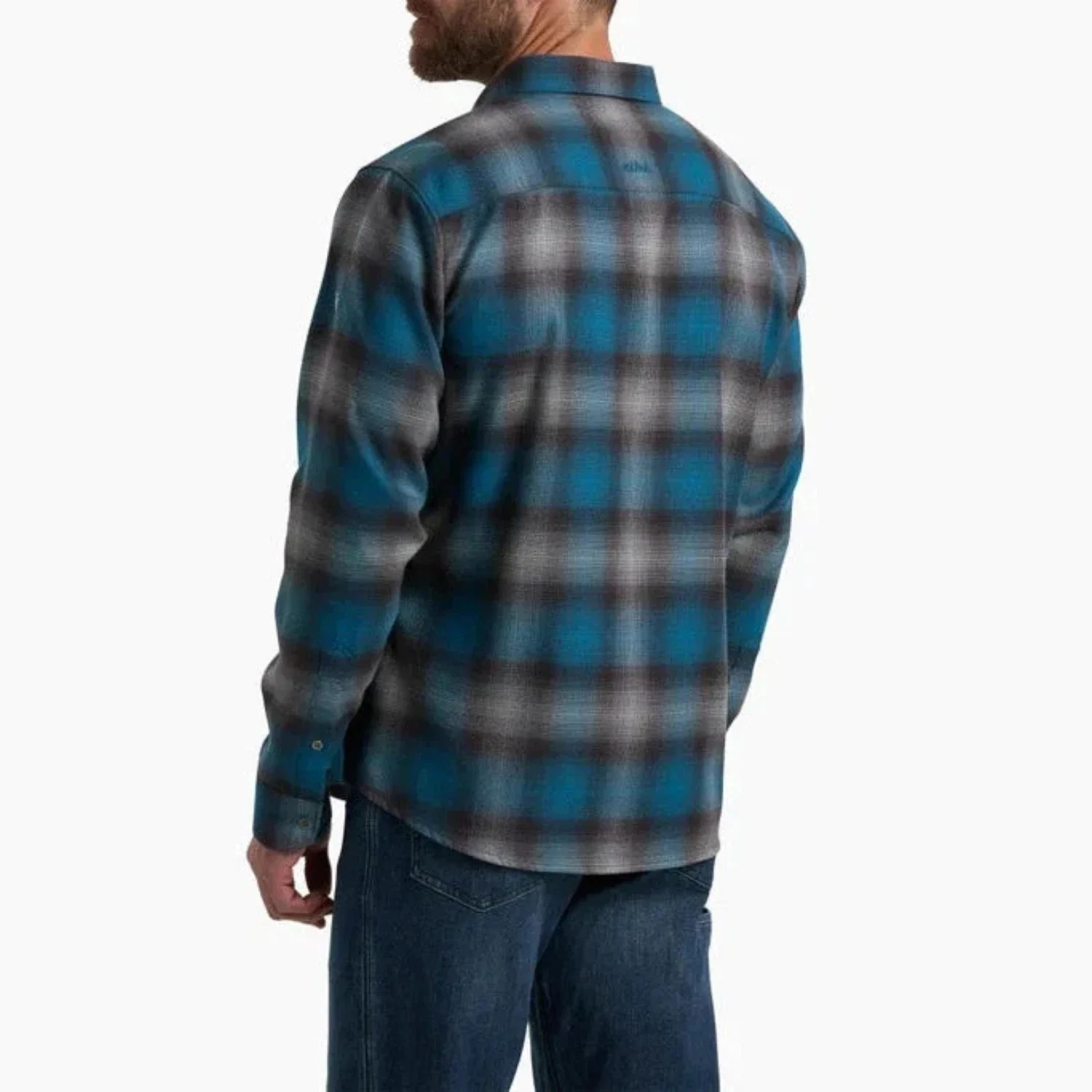 Kuhl Flannel Shirt Men's Blue Lagoon Plaid Long Sleeve Button Up DSGL948 - Image 6