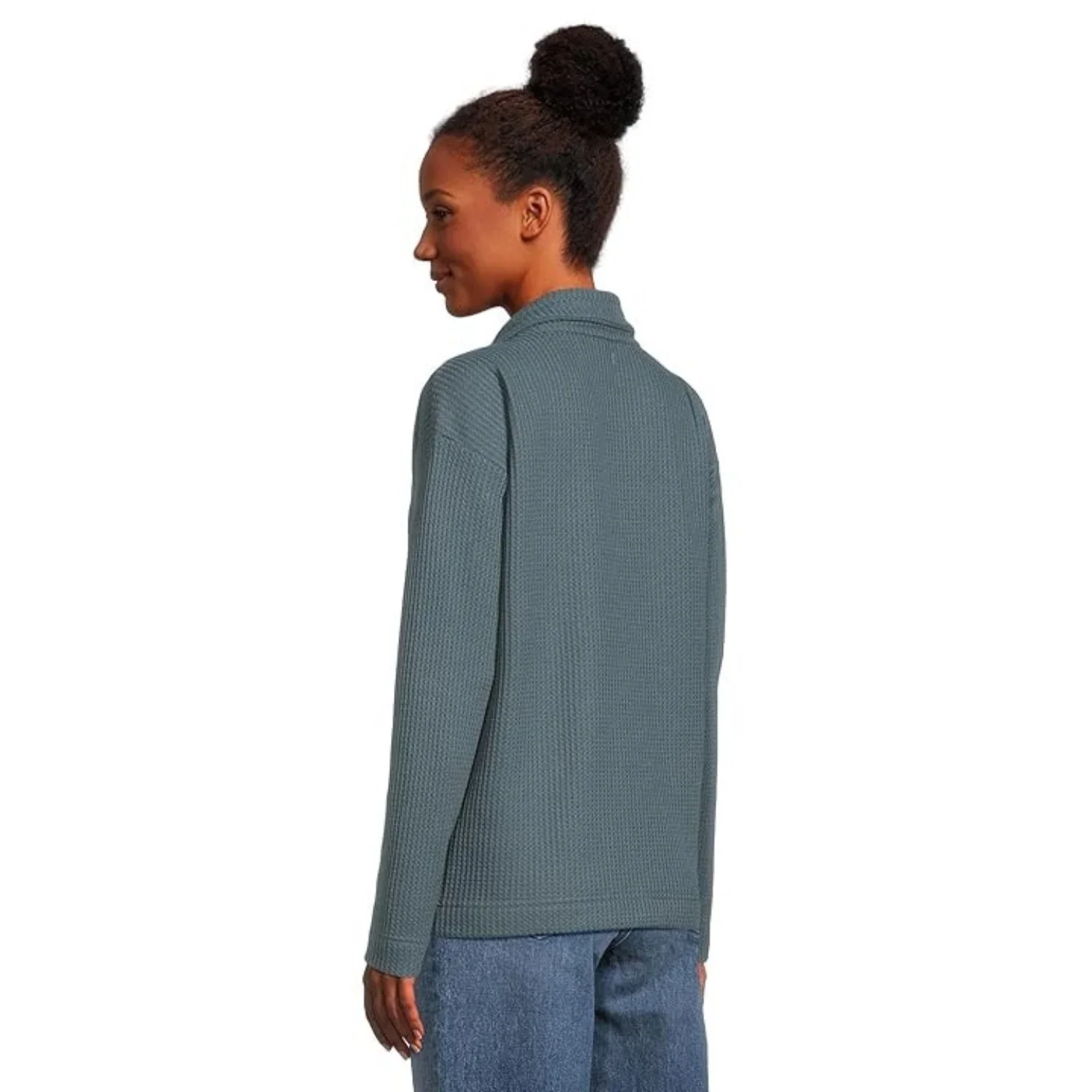 L.L.Bean Birchwood Brushed Sweater Women L/REG Rangeley Blue Waffle Knit DDR2365 - Image 3