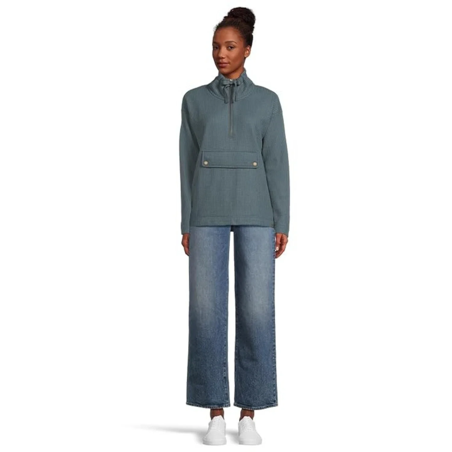 L.L.Bean Birchwood Brushed Sweater Women L/REG Rangeley Blue Waffle Knit DDR2365 - Image 4