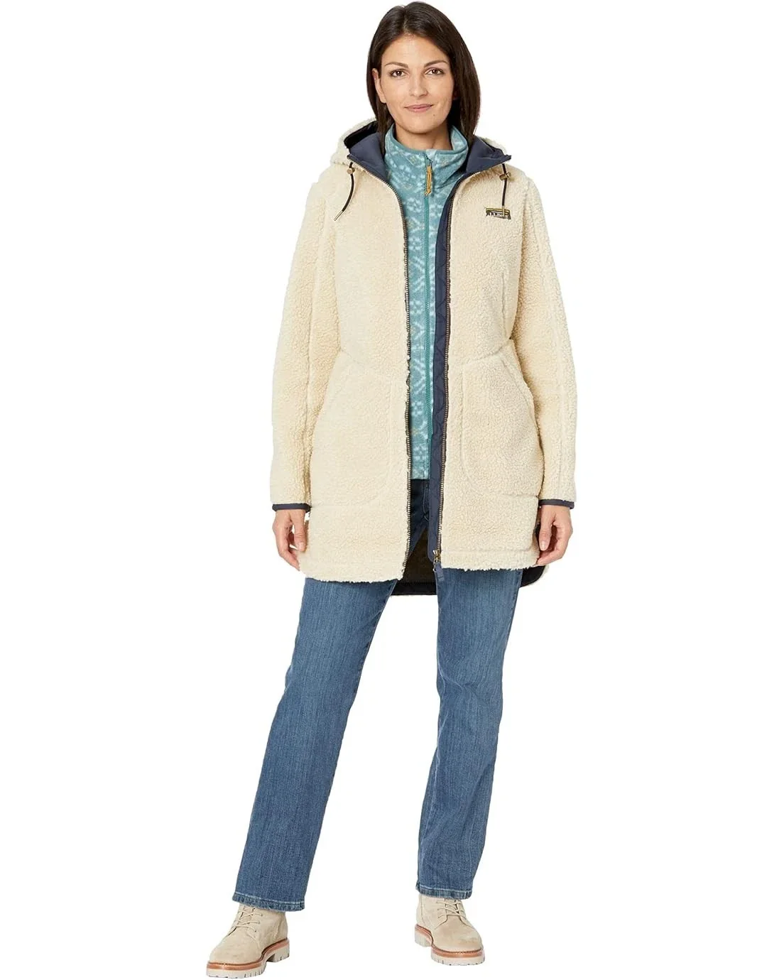 L.L.Bean Mountain Pile Jacket Womens Natural Sherpa Fleece Full Zip Cozy JZZ7 - Image 3