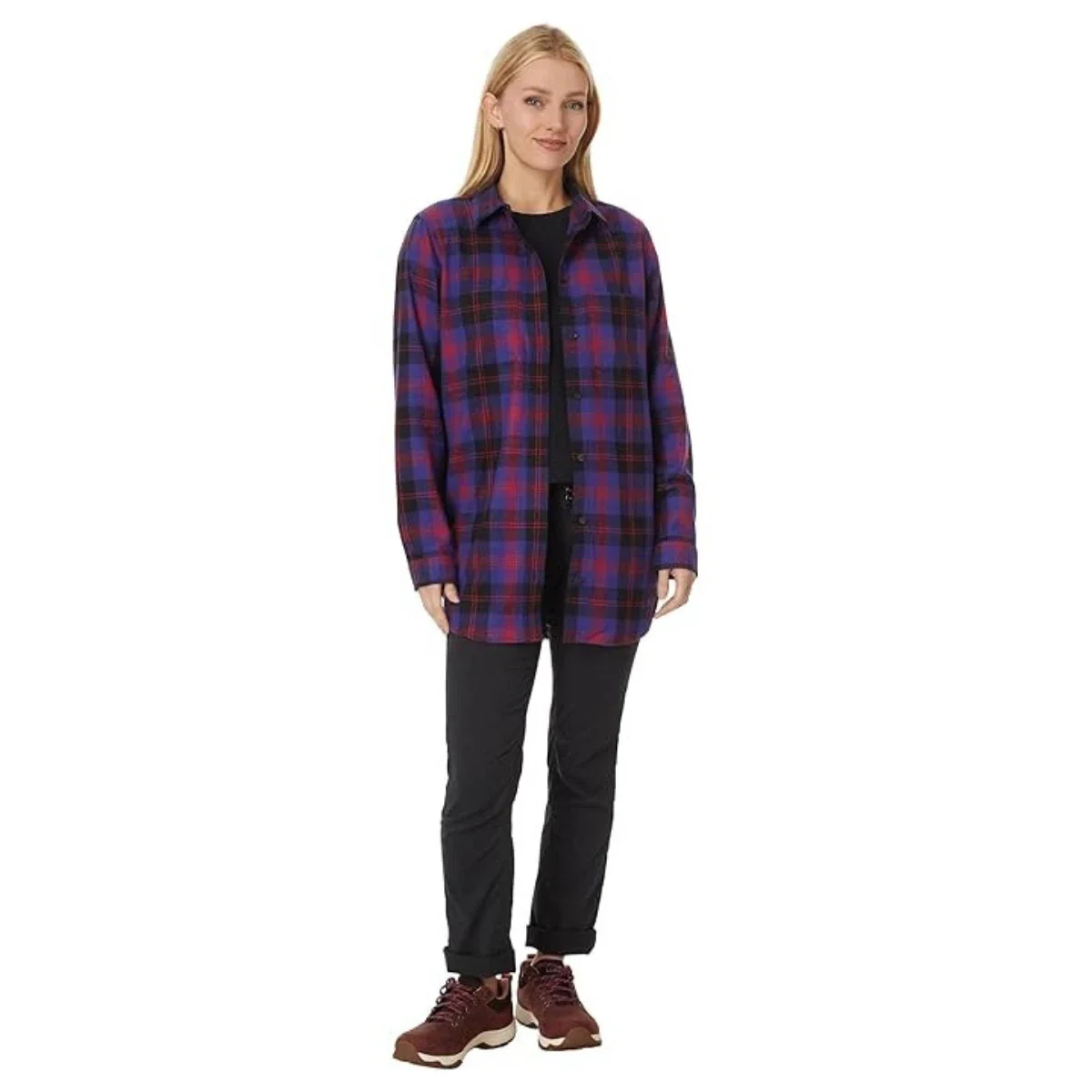 L.L.Bean Scotch Flannel Shirt Womens Multi Plaid Cotton Long Sleeve RED976 - Image 3