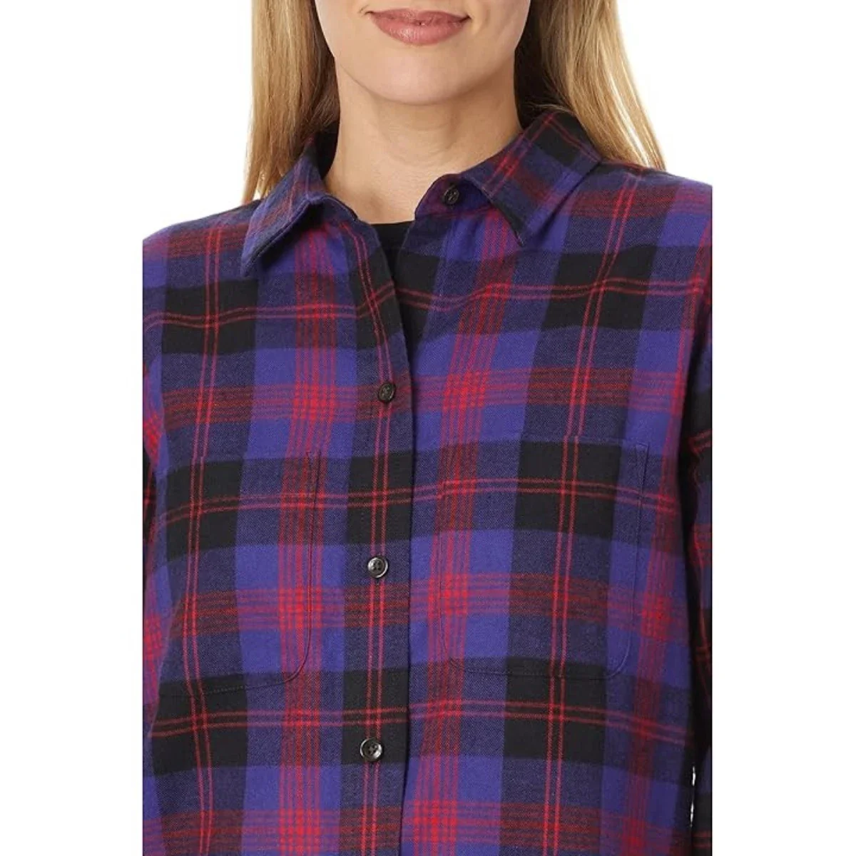 L.L.Bean Scotch Flannel Shirt Womens Multi Plaid Cotton Long Sleeve RED976 - Image 4