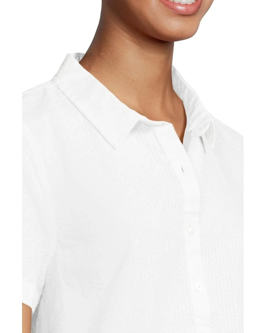 L.L.Bean Vacationland Seersucker Shirts Women White Stripe Short Sleeve JZZ703 - Image 5
