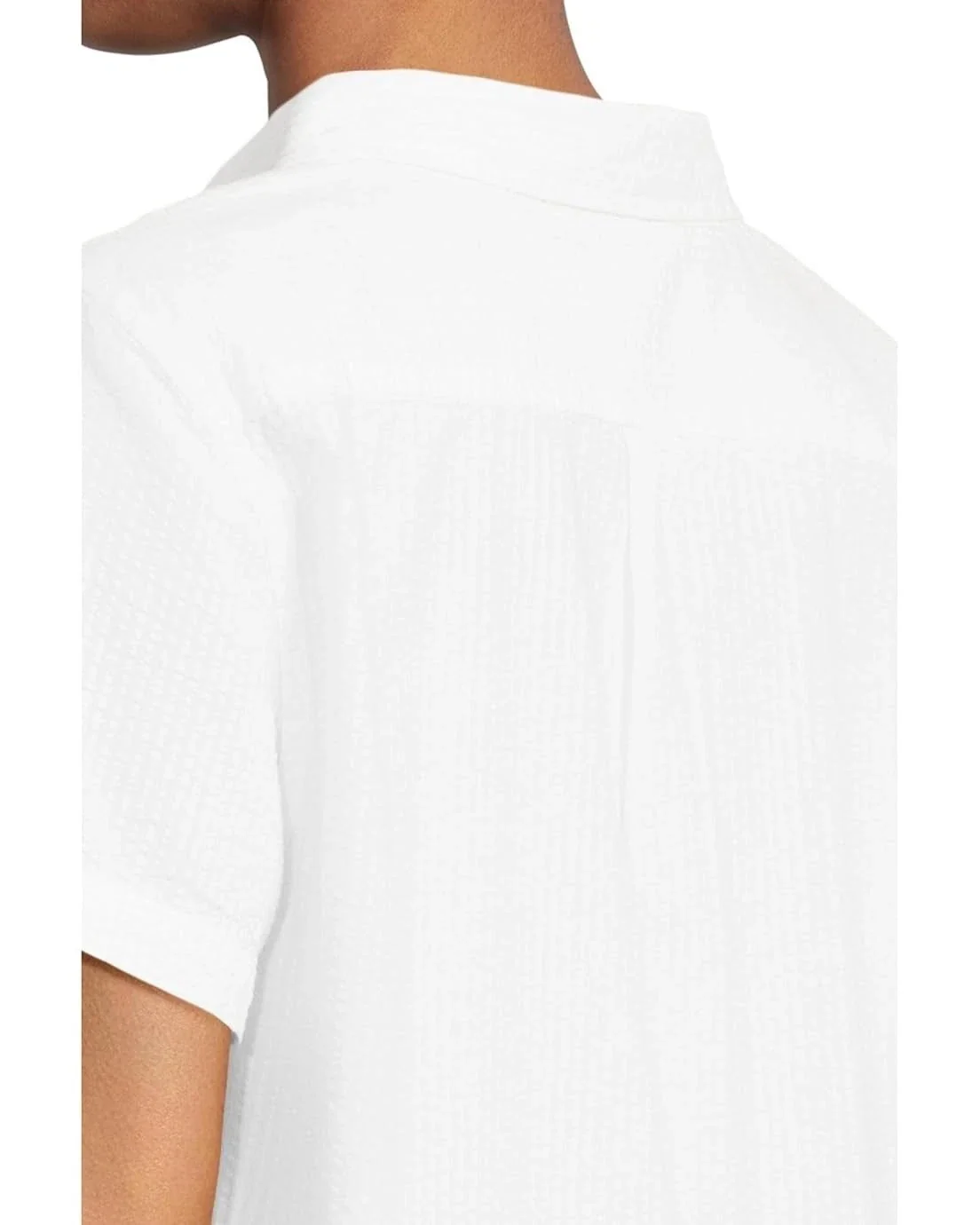 L.L.Bean Vacationland Seersucker Shirts Women White Stripe Short Sleeve JZZ703 - Image 6