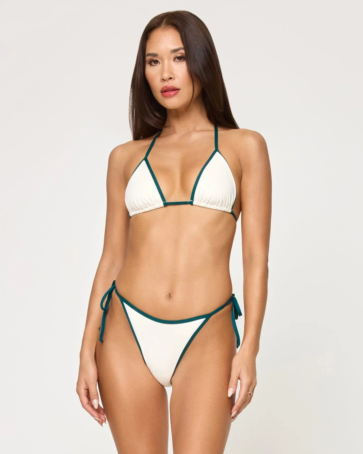 L*Space Aspen Triangle Top Womens Cream Deep Teal Stretch Swimwear GBO2546