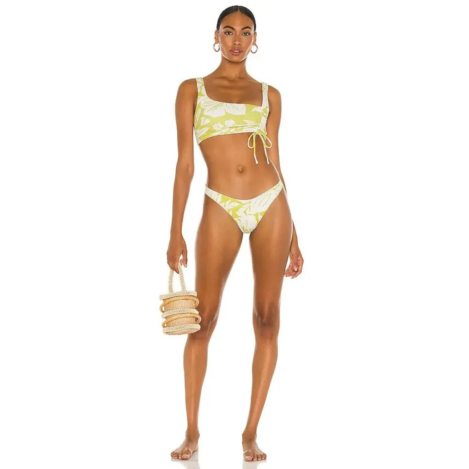L*Space Cabana Bitsy Bikini Bottom Women's White Green Tropical Swimwear JZZ85 - Image 3