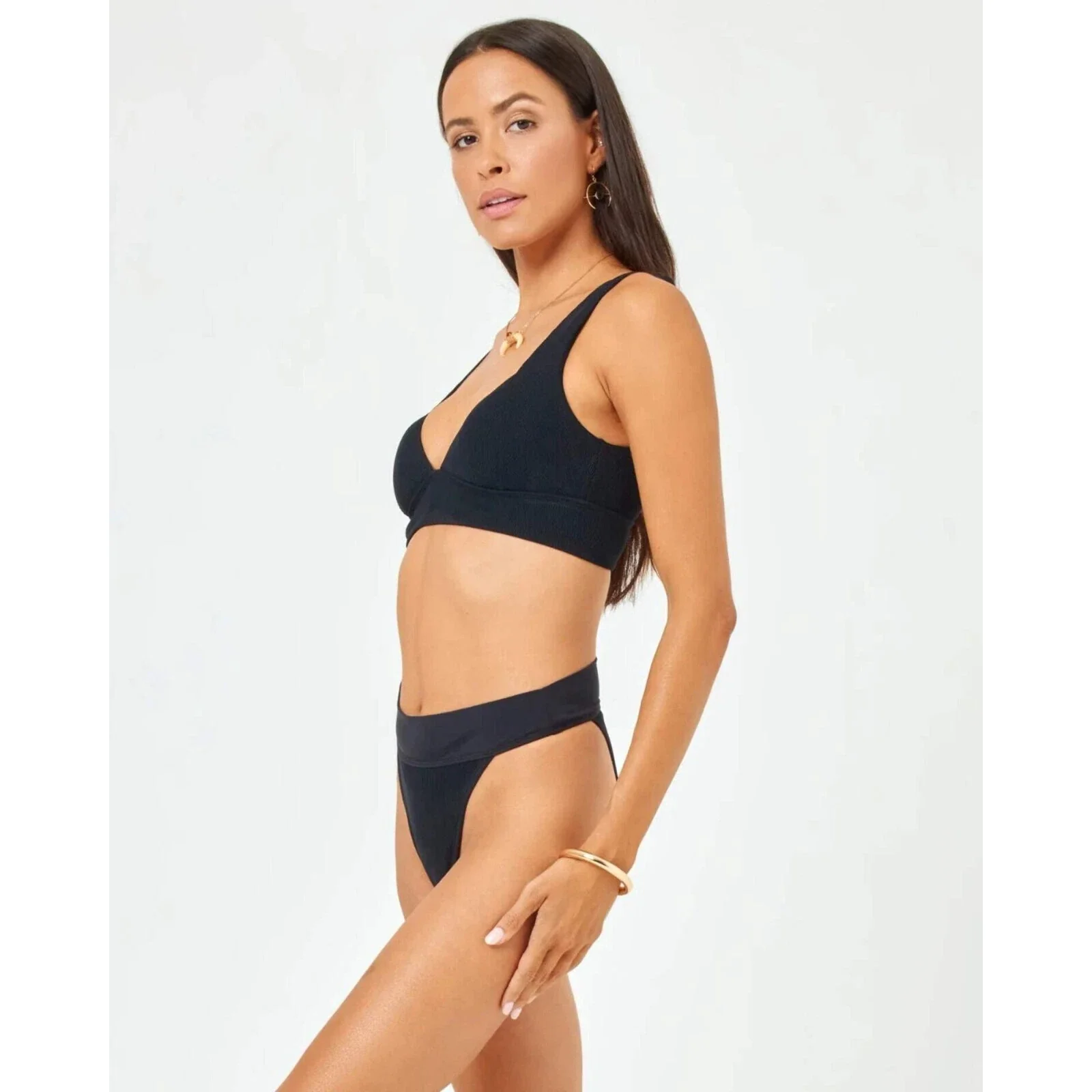 L*Space Hailey Bikini Top Women Black Stretch Thick Strap Swimwear DDR 25 - Image 2