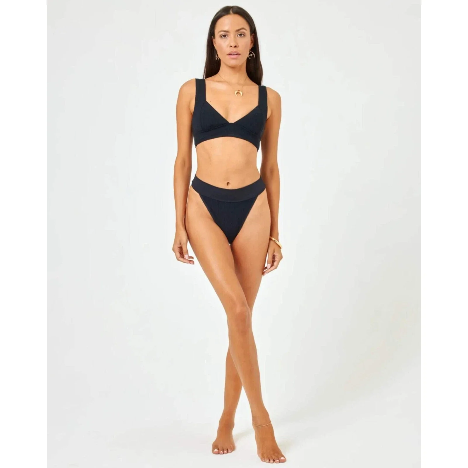 L*Space Hailey Bikini Top Women Black Stretch Thick Strap Swimwear DDR 25 - Image 3
