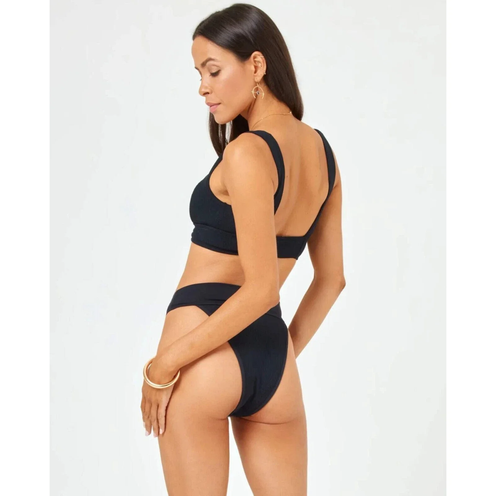 L*Space Hailey Bikini Top Women Black Stretch Thick Strap Swimwear DDR 25 - Image 4