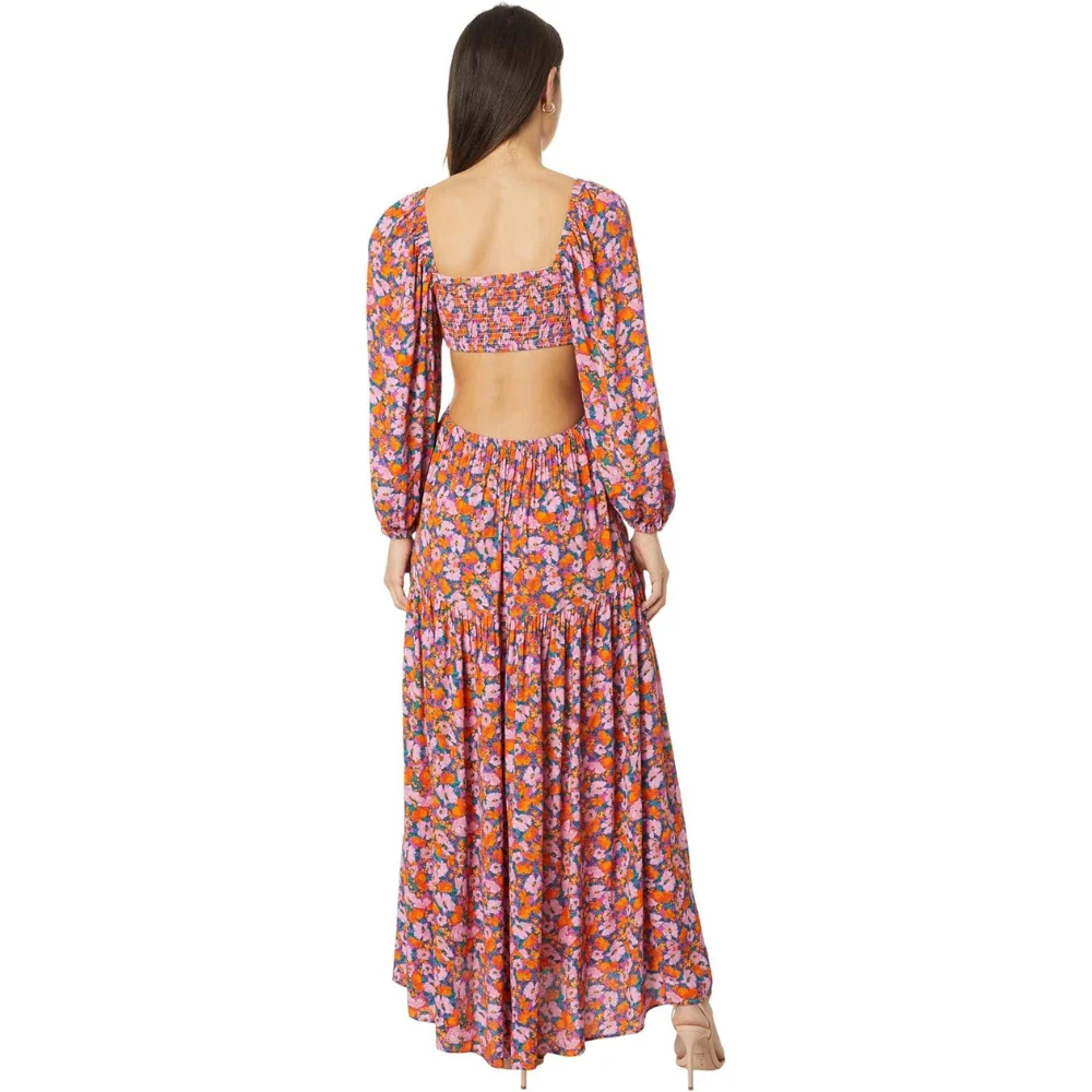 L*Space Heidi Maxi Dress Women's Multi Floral Smocked Puff Sleeve FROG344 - Image 2