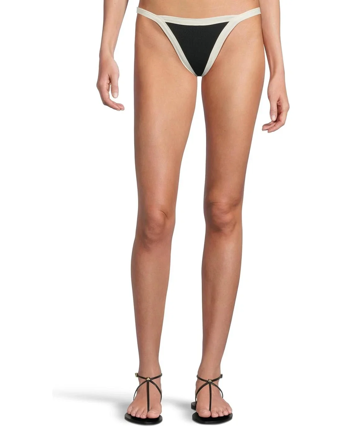 L*Space Mackenzie Bikini Bottom Women's Black Cream Stretch Swimwear GBO2549