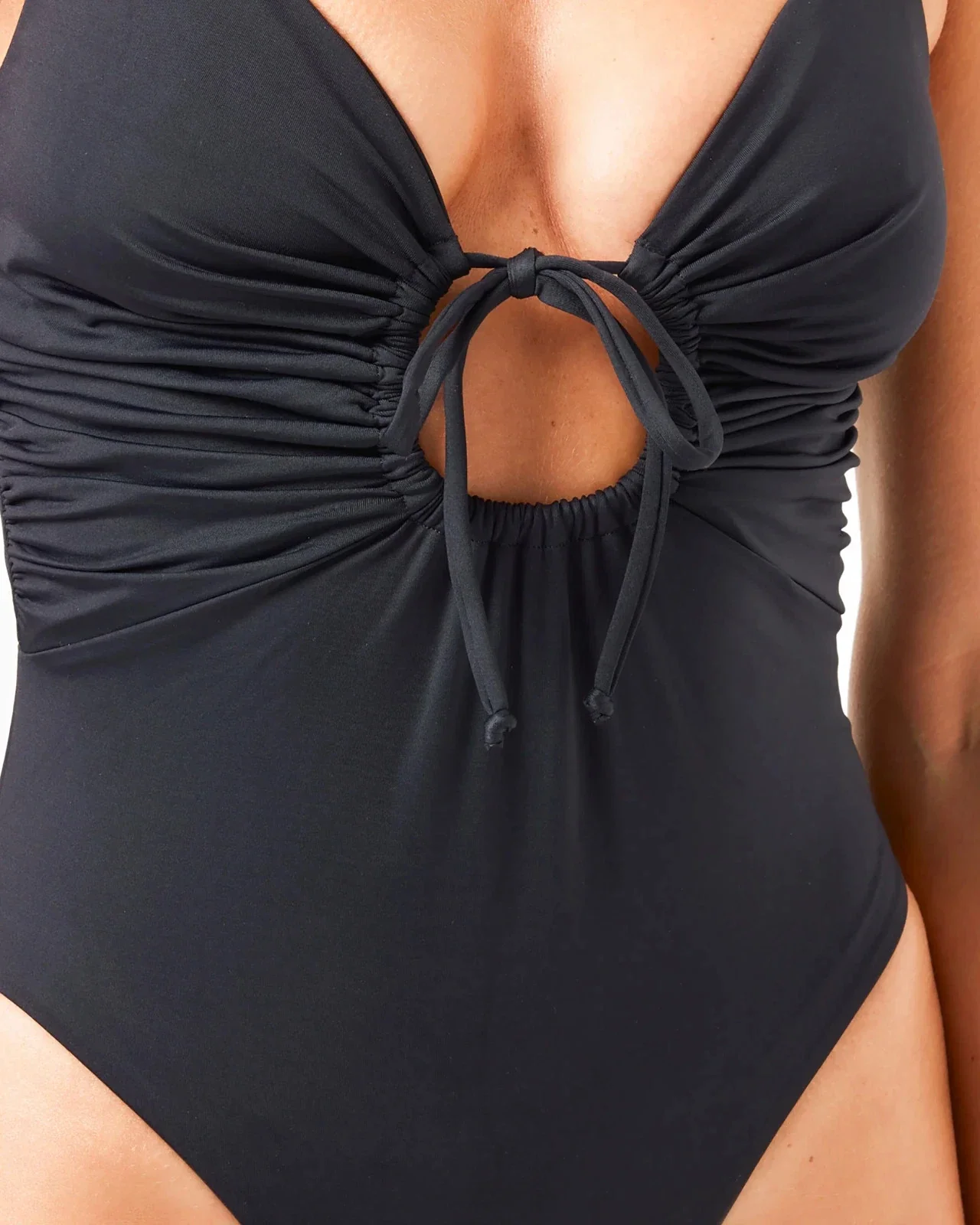 L*Space Piper Swimsuit Womens Black Stretch Tie Front One Piece Beach GBO2143 - Image 4