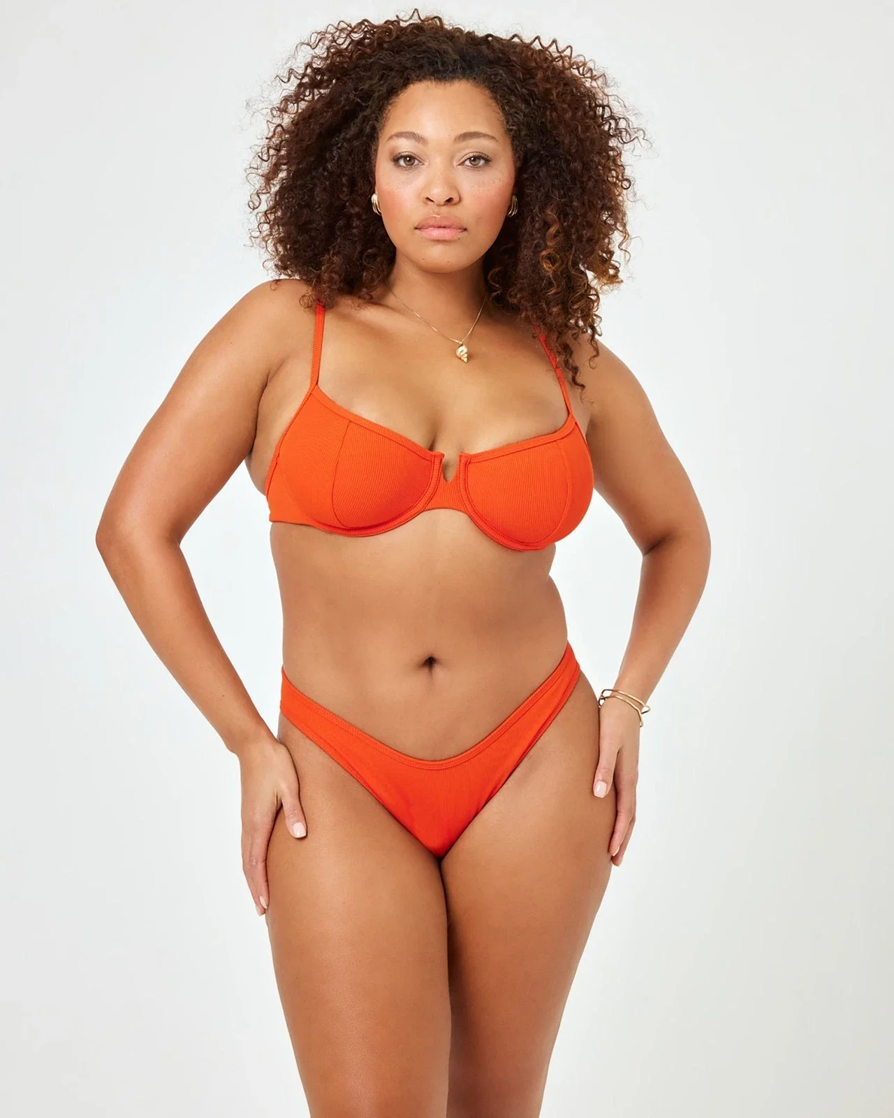 L*Space Ribbed Dominic Bikini Bottom Women's Orange Stretch Swimwear GBO2490 - Image 5