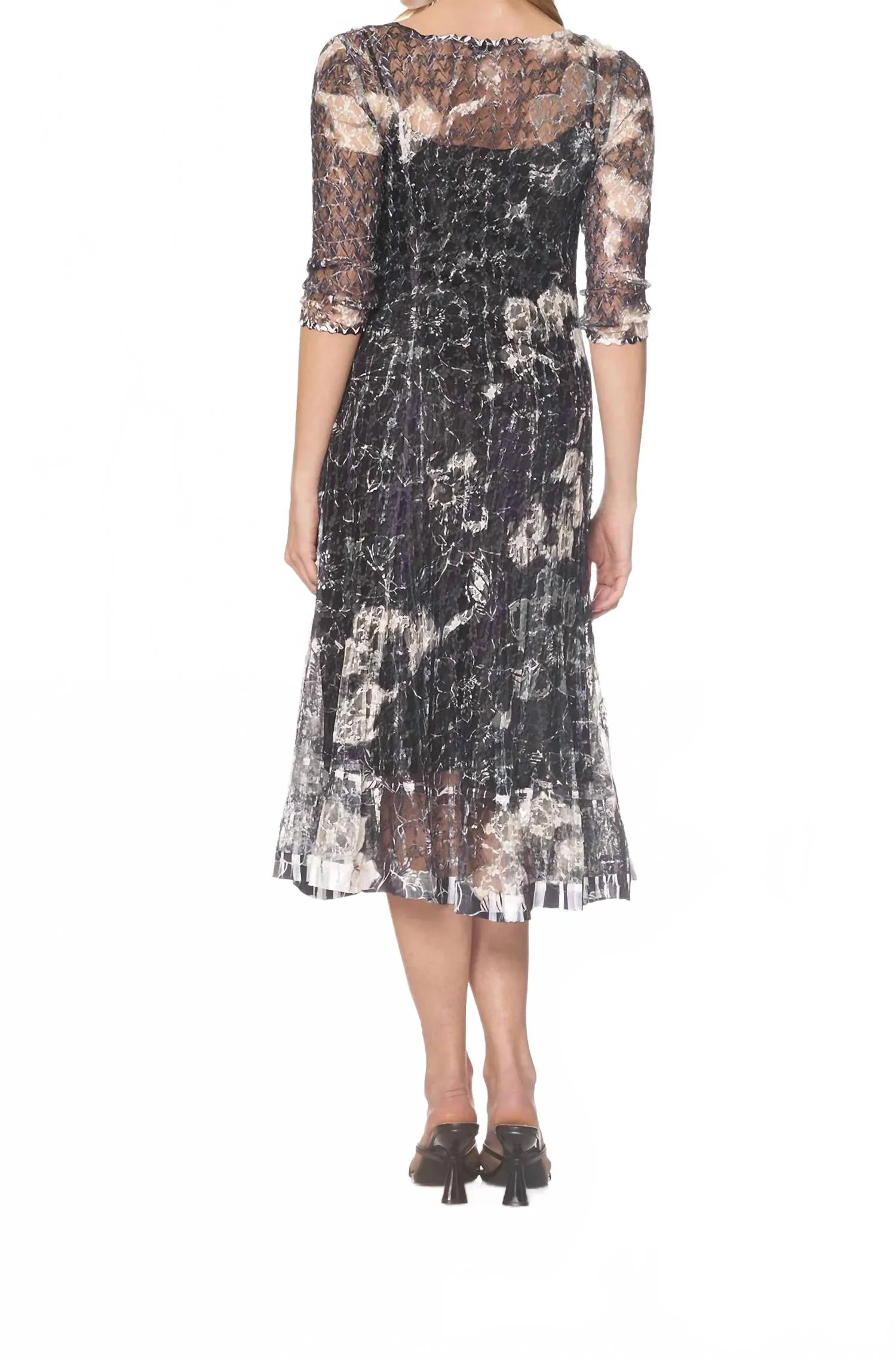 Lace 3/4 Sleeve Dress In Ebony Spray - Image 3