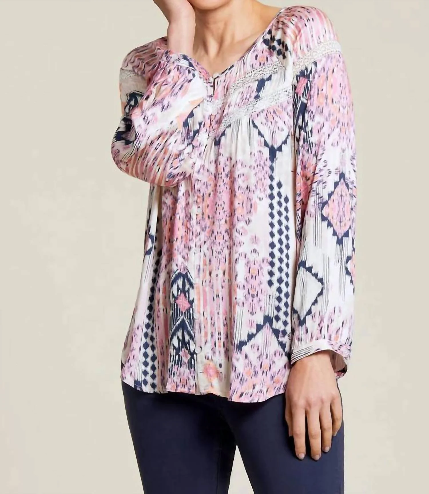 Lace Insert Blouse In Blossom
