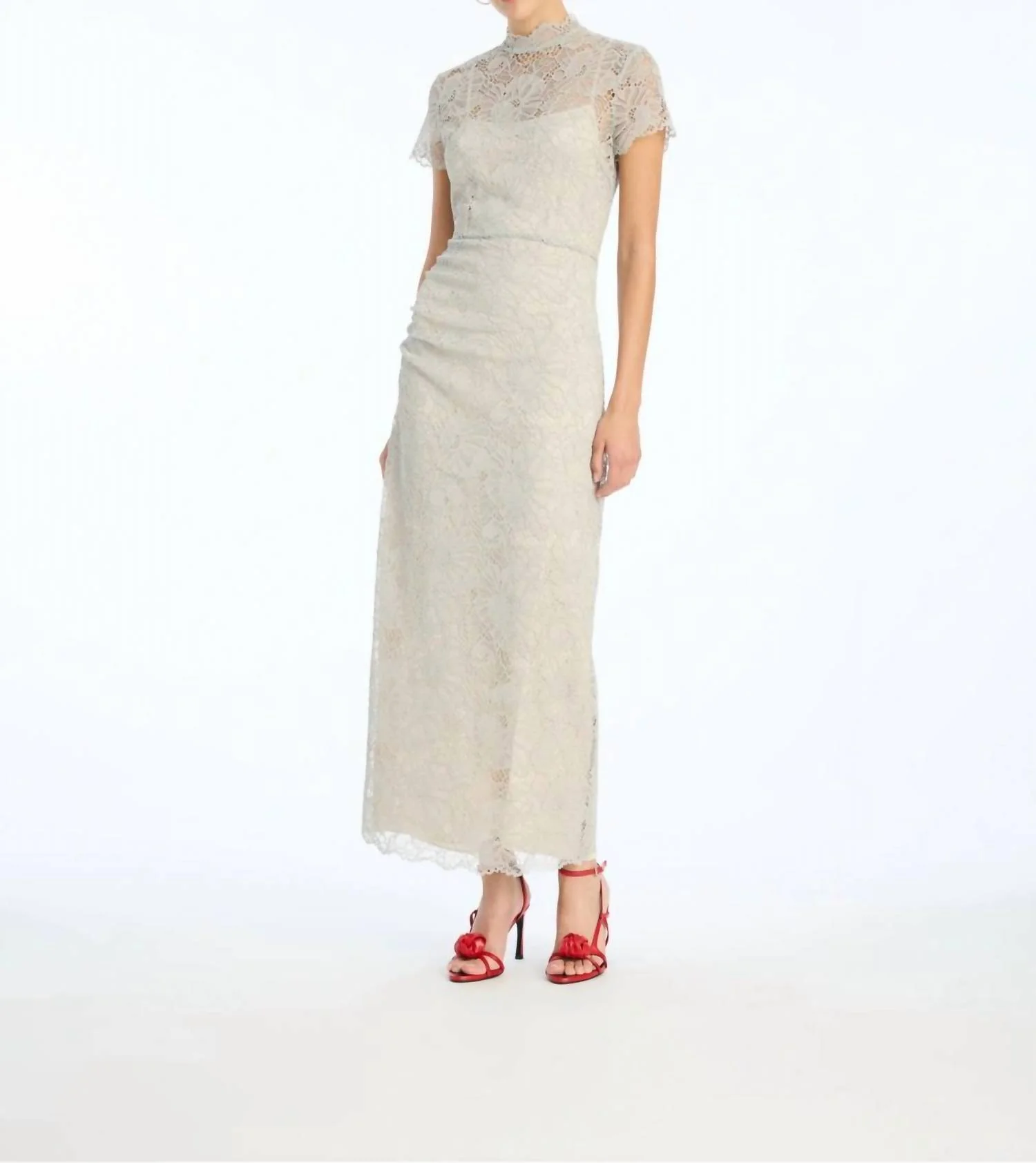 Lace Long Midi Dress In Alloy