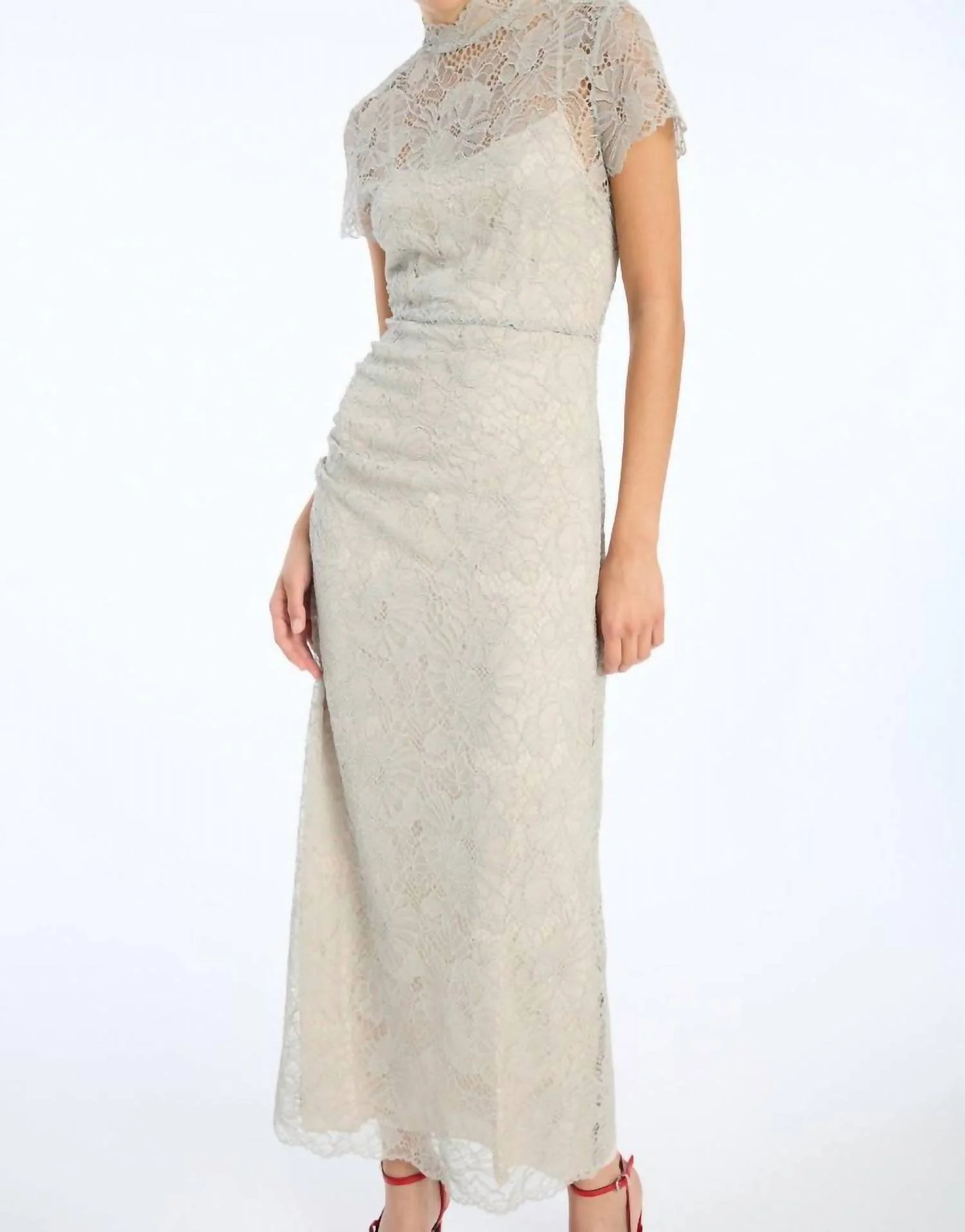 Lace Long Midi Dress In Alloy - Image 3