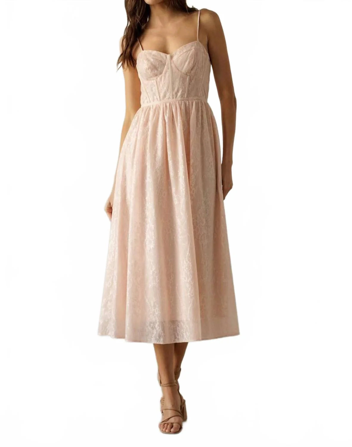 Lace Midi Dress In Blush Pink - Image 2