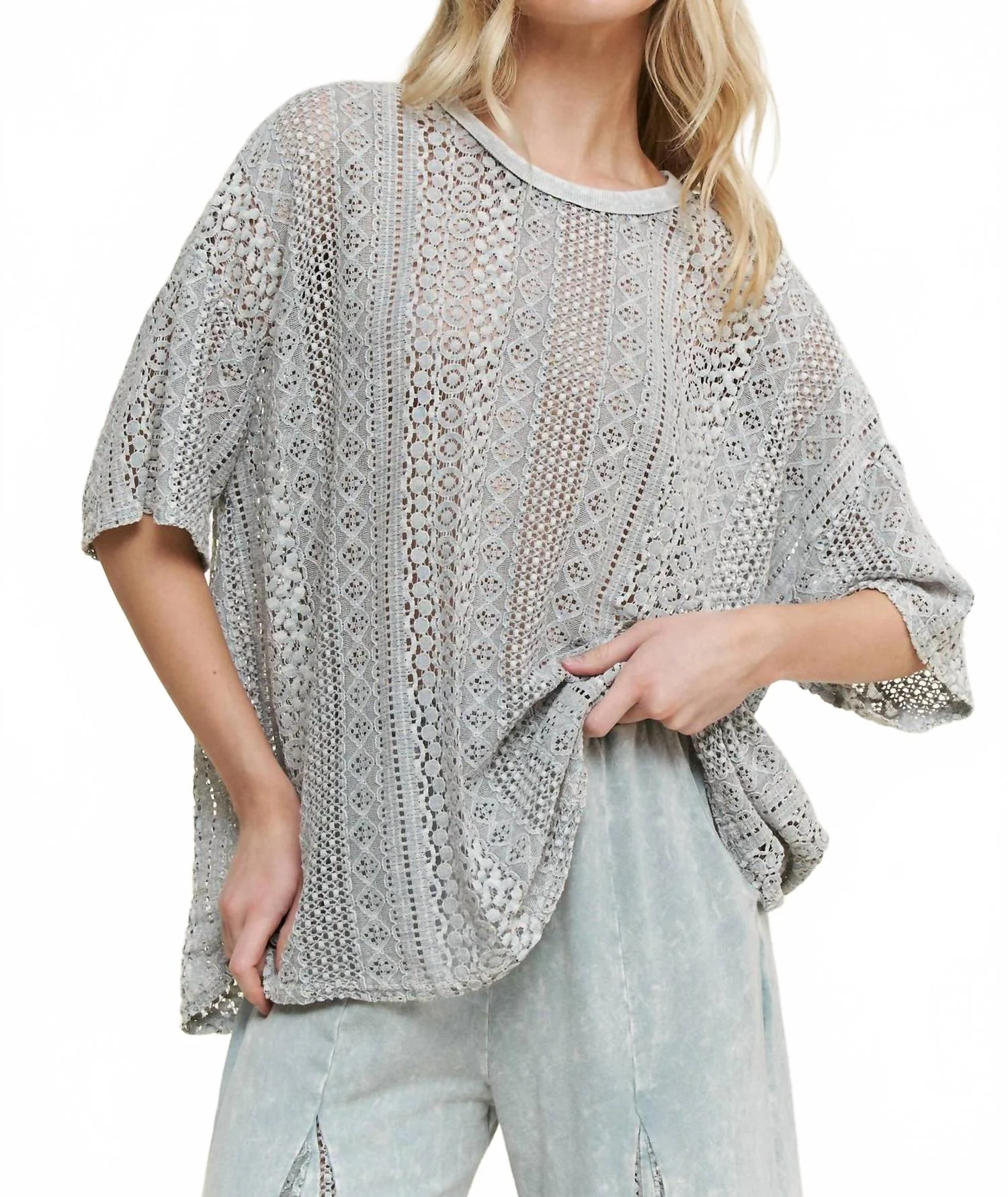 Lace Summer Blouse In Silver Grey