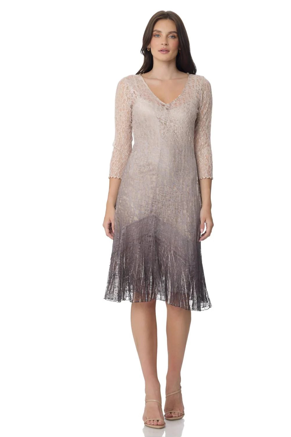 Lace Three-Quarter Sleeve Dress In Beach Cafe Ombre