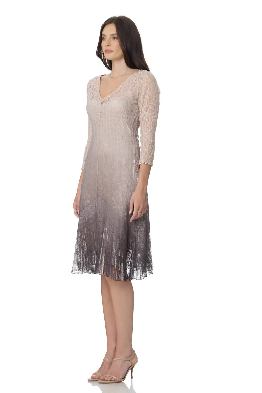 Lace Three-Quarter Sleeve Dress In Beach Cafe Ombre - Image 3