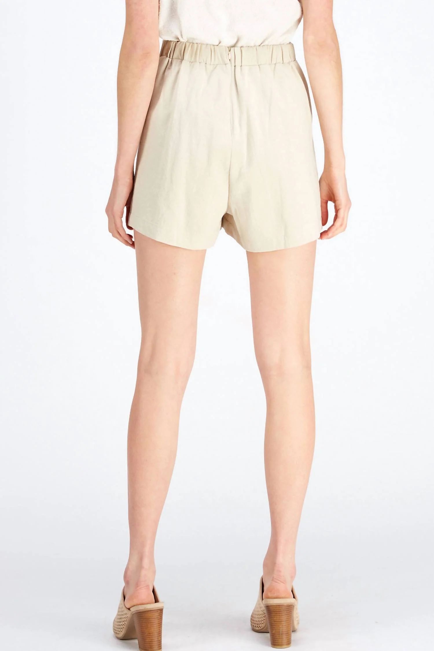 Lace Up Pleated Shorts In Sand - Image 5