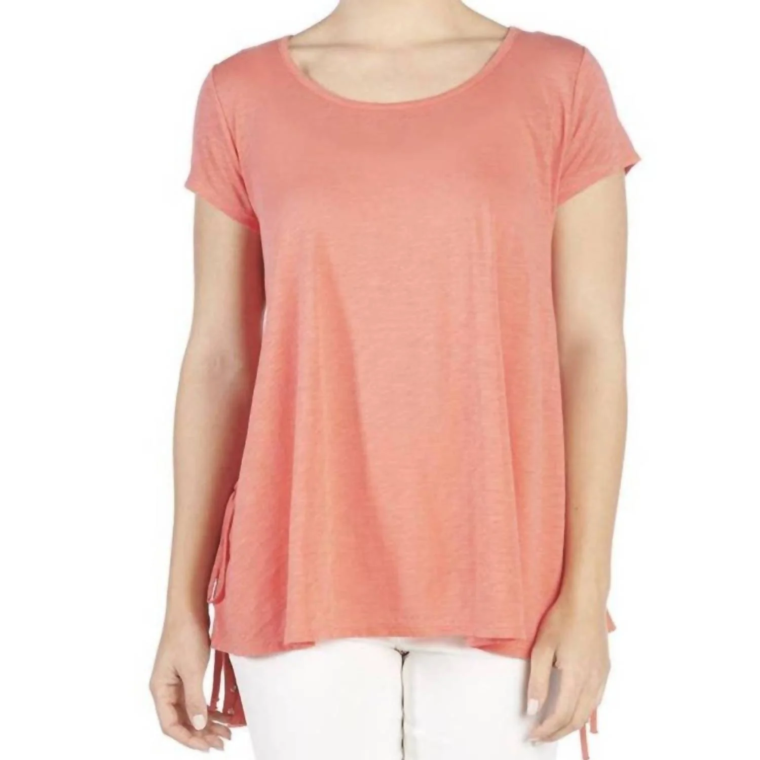 Lace Up Side Tee In Coral