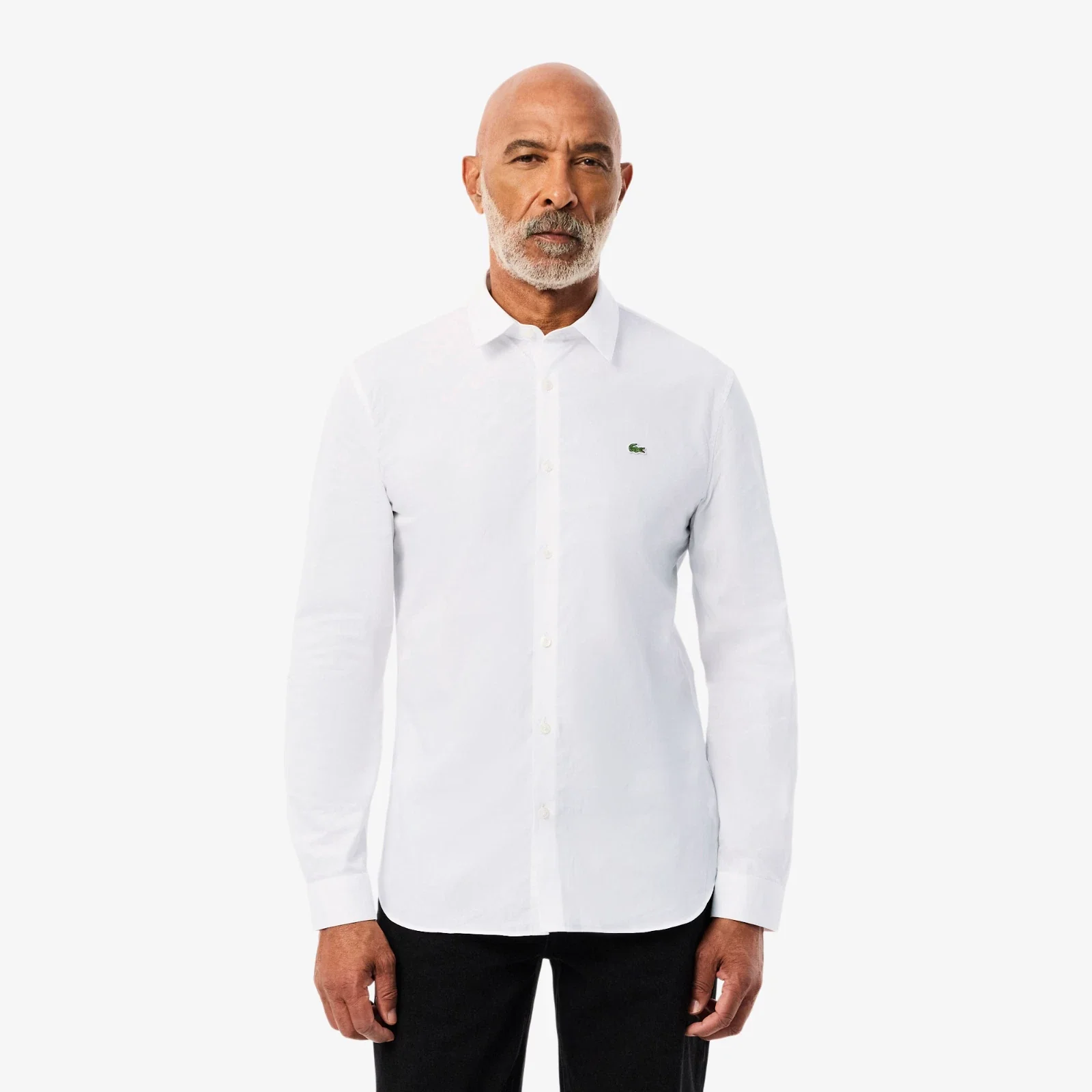 Lacoste Dress Shirt Men's .5 White Poplin Slim Fit Button-Up RED1310