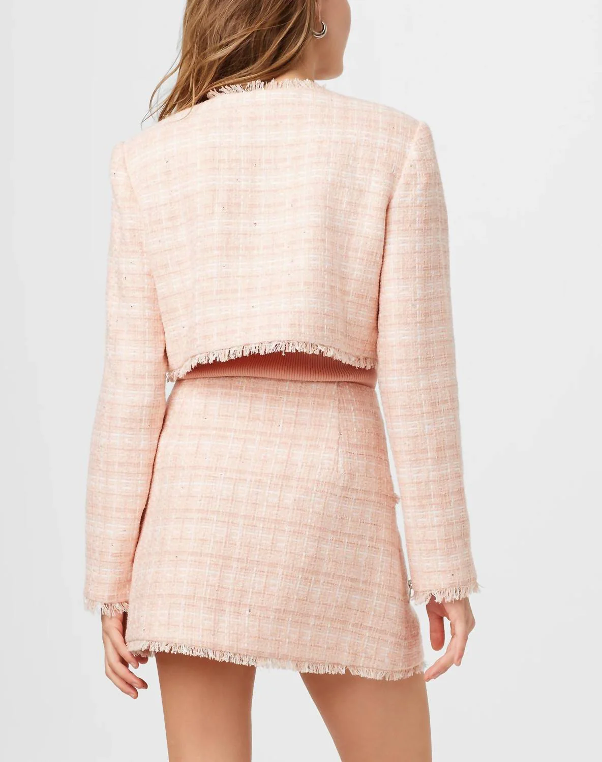 Lainey Crew Neck Tweed Jacket In Pink Sand - Image 2