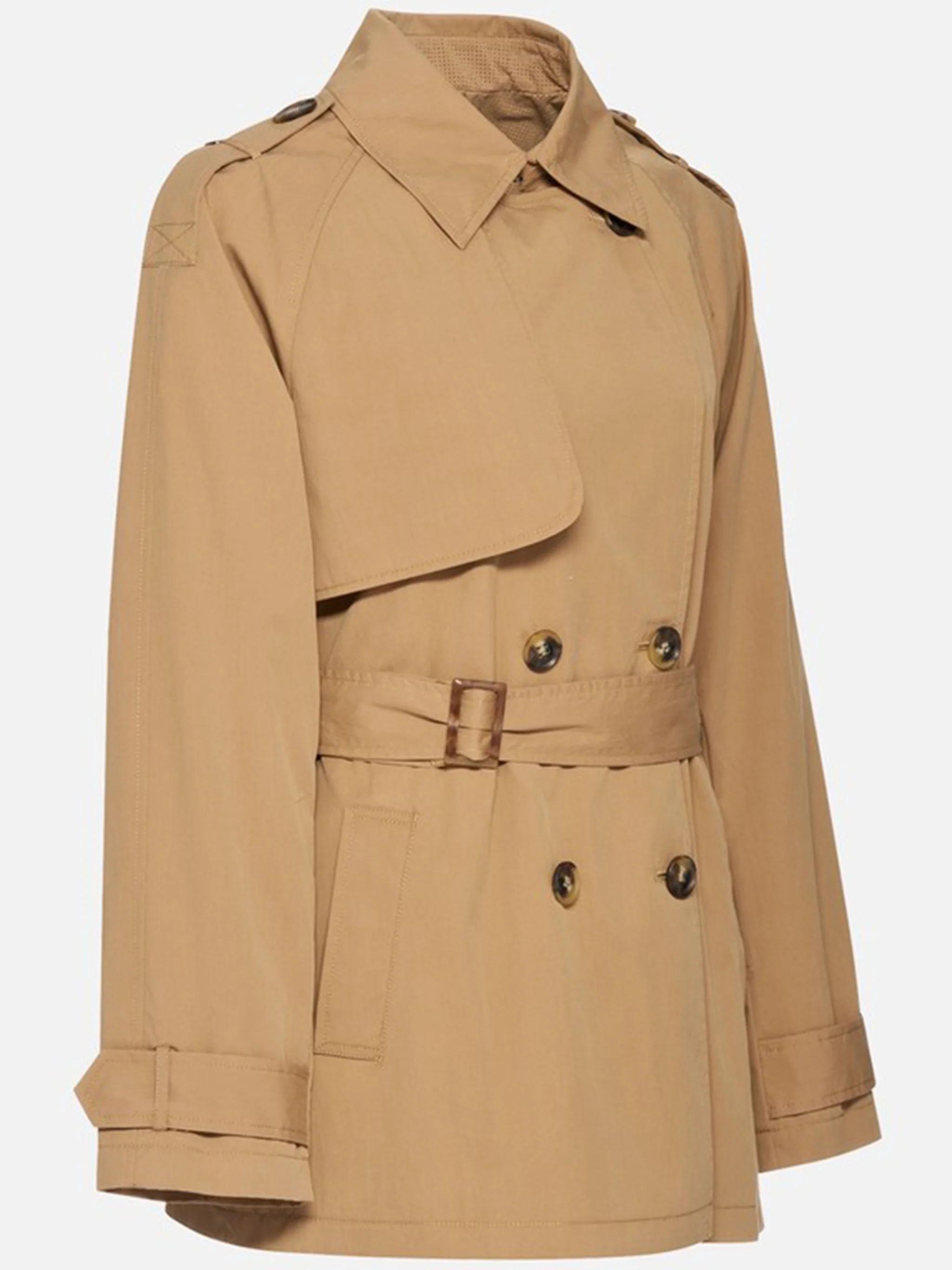 Lampedusa Short Brown Double-Breasted Trench Coat - Image 2
