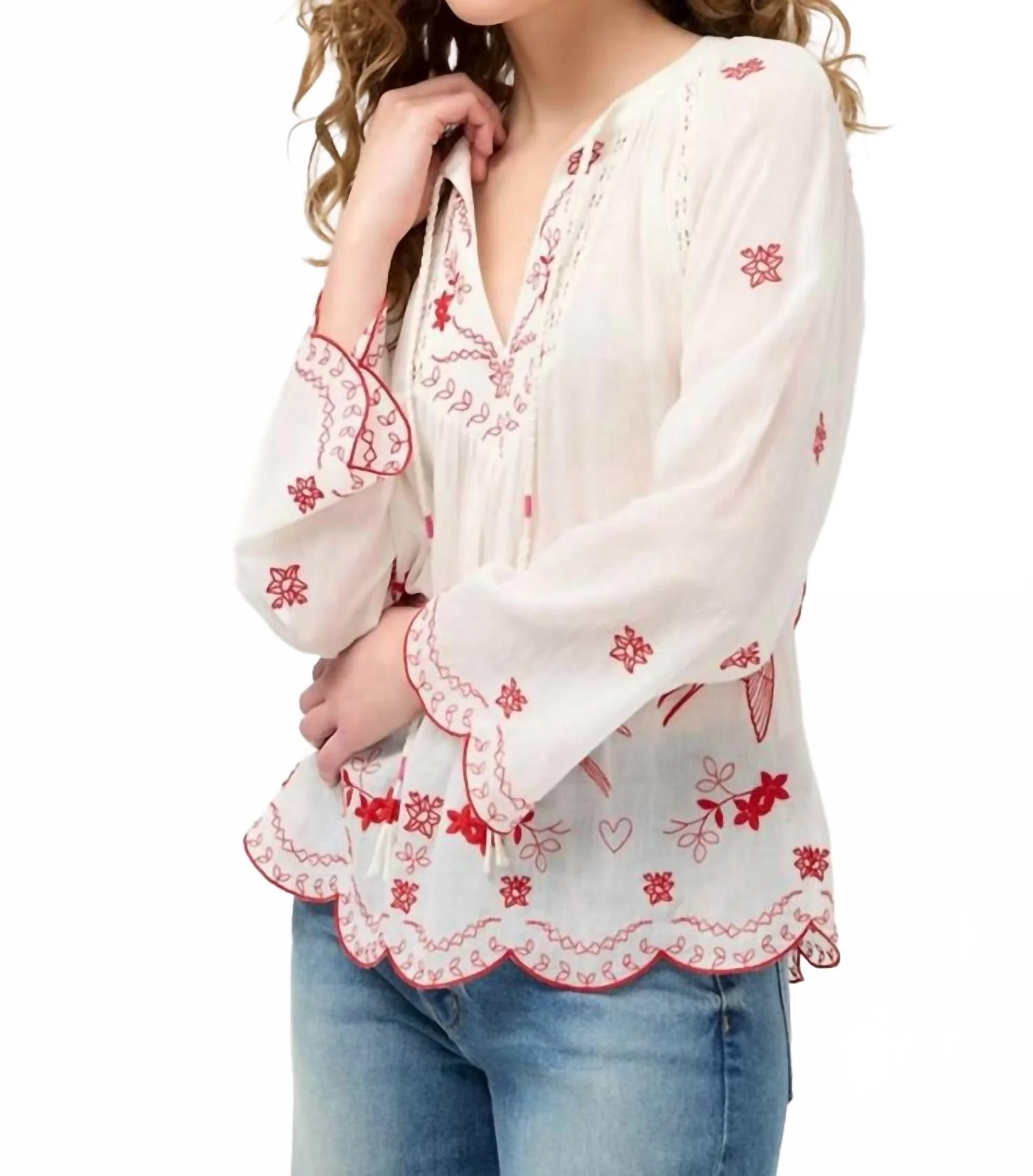 Laney Scallop Cotton Blouse In Off White - Image 3