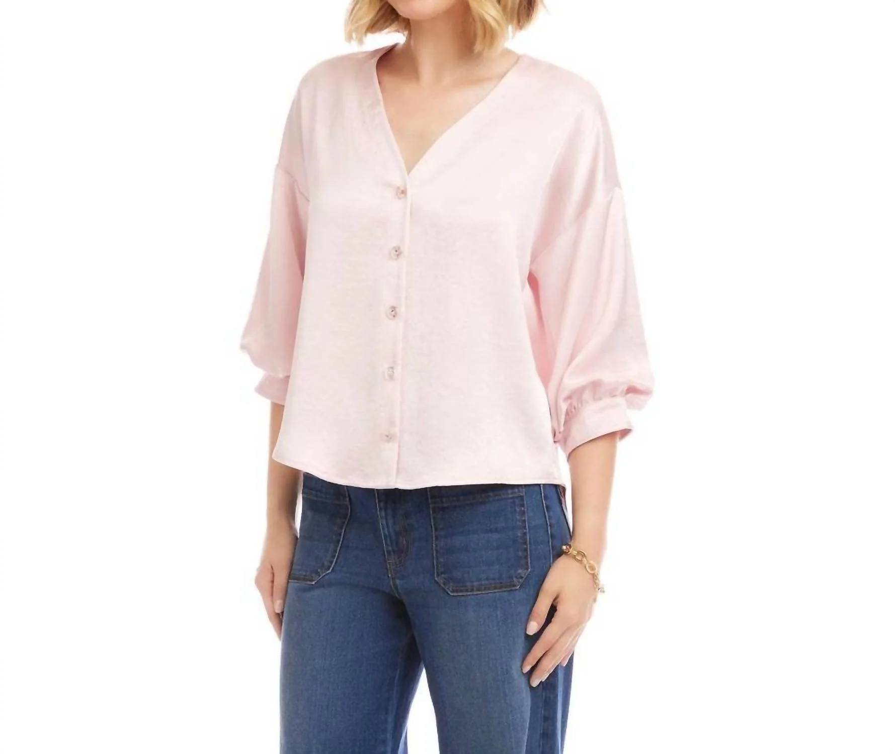 Lantern Sleeve Satin Top In Pink - Image 2