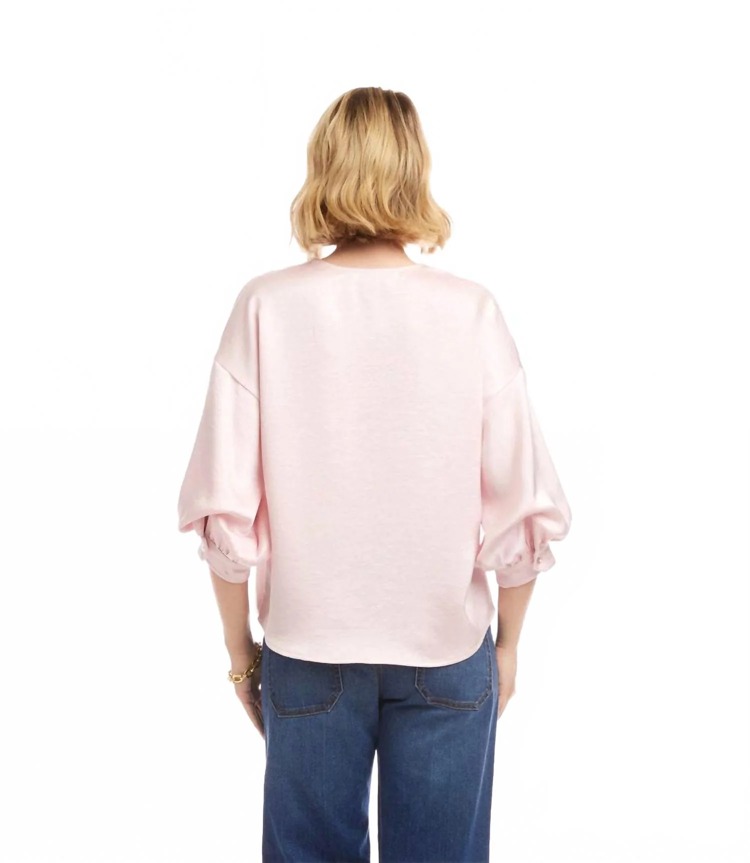 Lantern Sleeve Satin Top In Pink - Image 3
